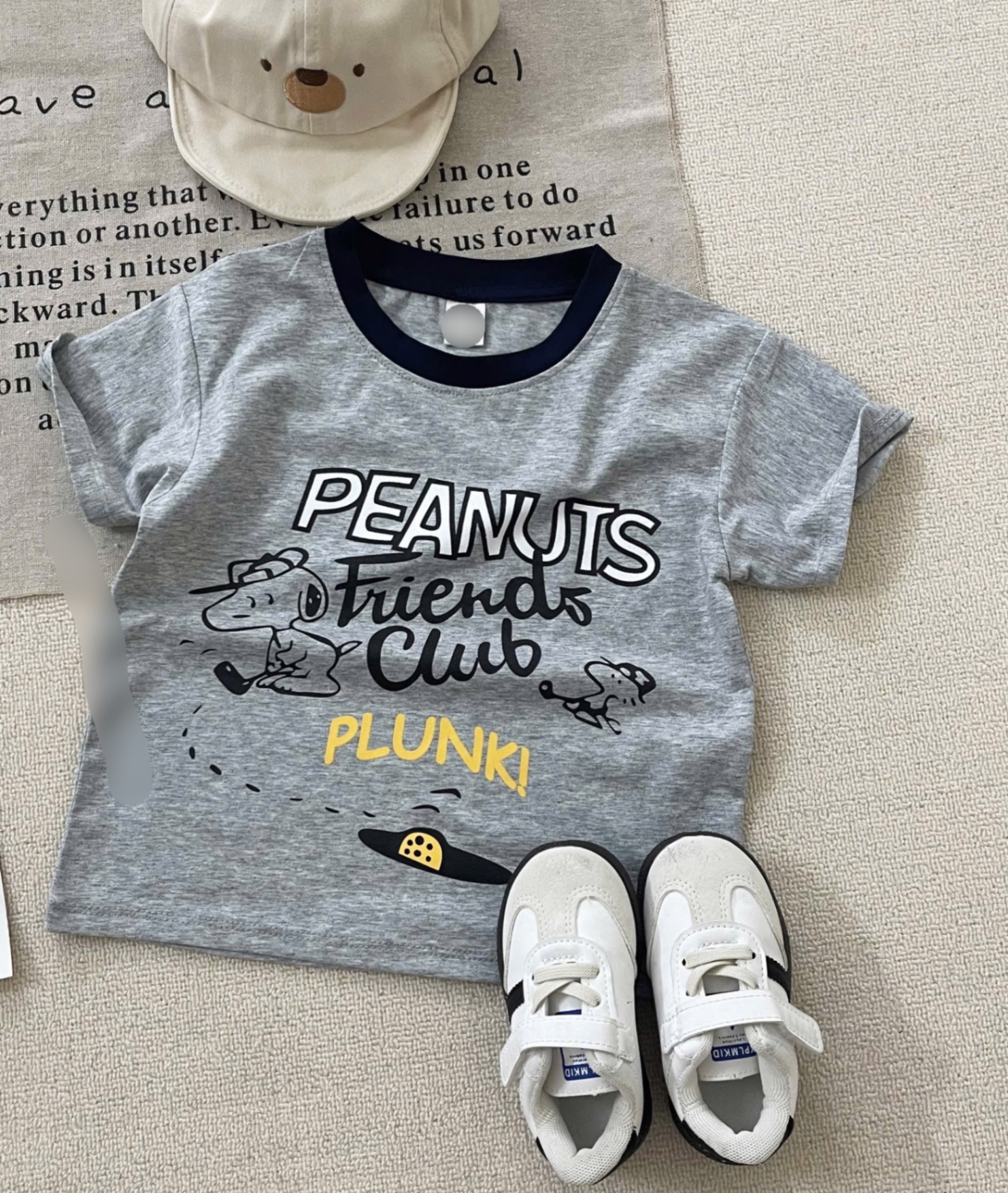 AB717 - SET 3 ÁO BÉ TRAI CỘC CHÓ PEANUTS than ghi trắng