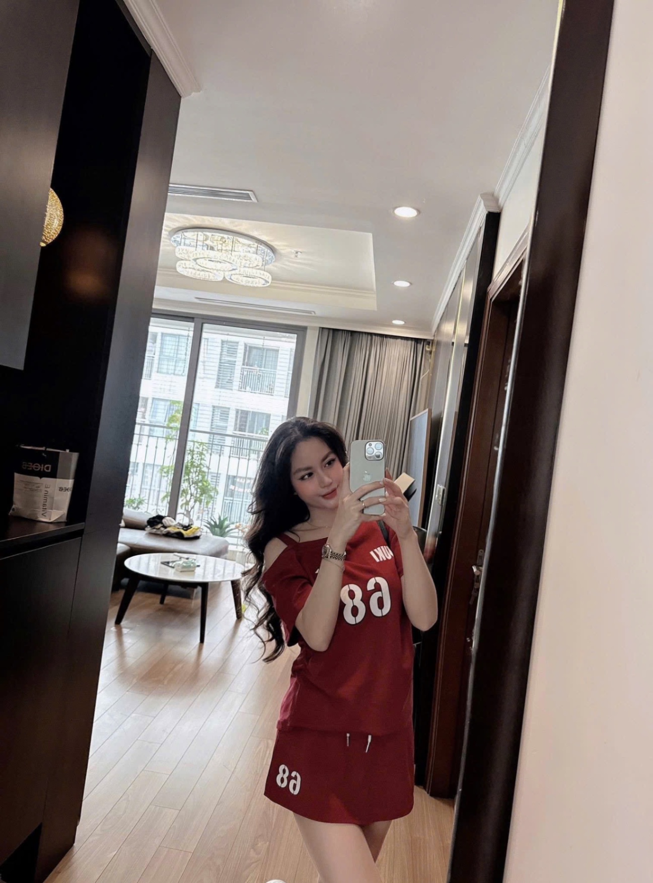 S971 - SET NỮ ÁO ĐỎ LỆCH VAI CVAY A SỐ 68