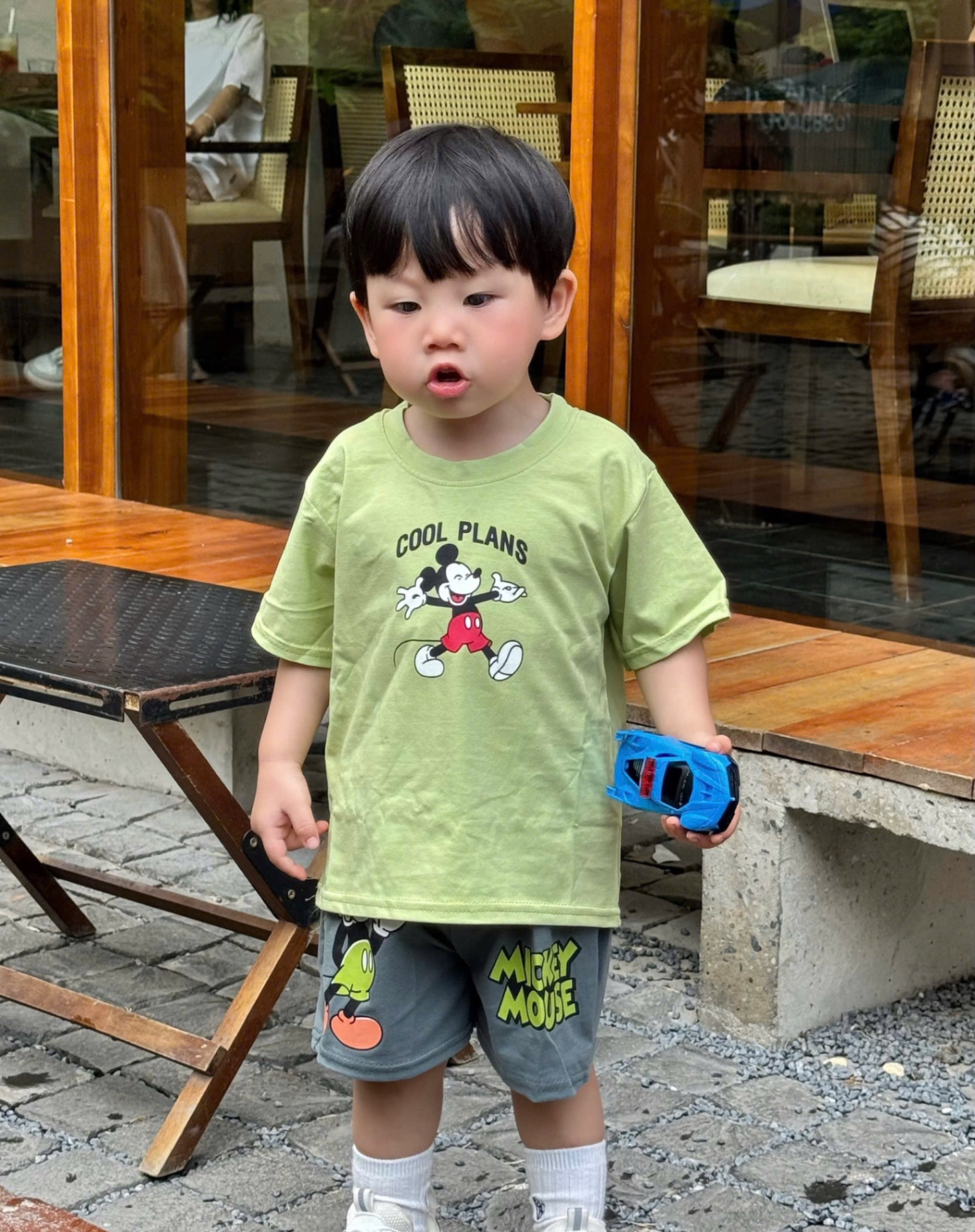 T659 - BỘ ĐÙI BÉ TRAI ÁO XANH MICKEY COOL PLANS QUẦN XÁM