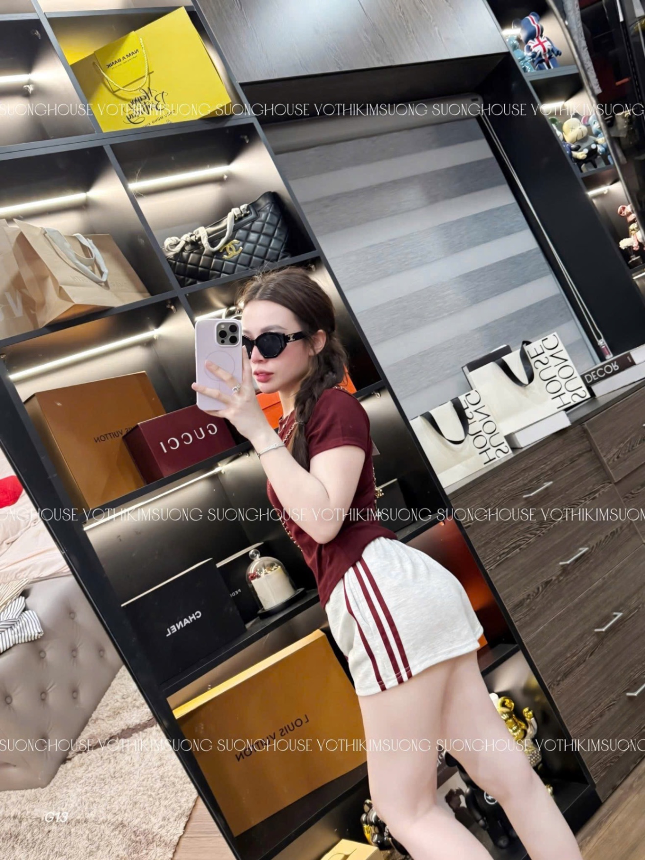 S973 - BỘ ĐÙI NỮ ÁO ĐỎ alo QUẦN XÁM VIỀN