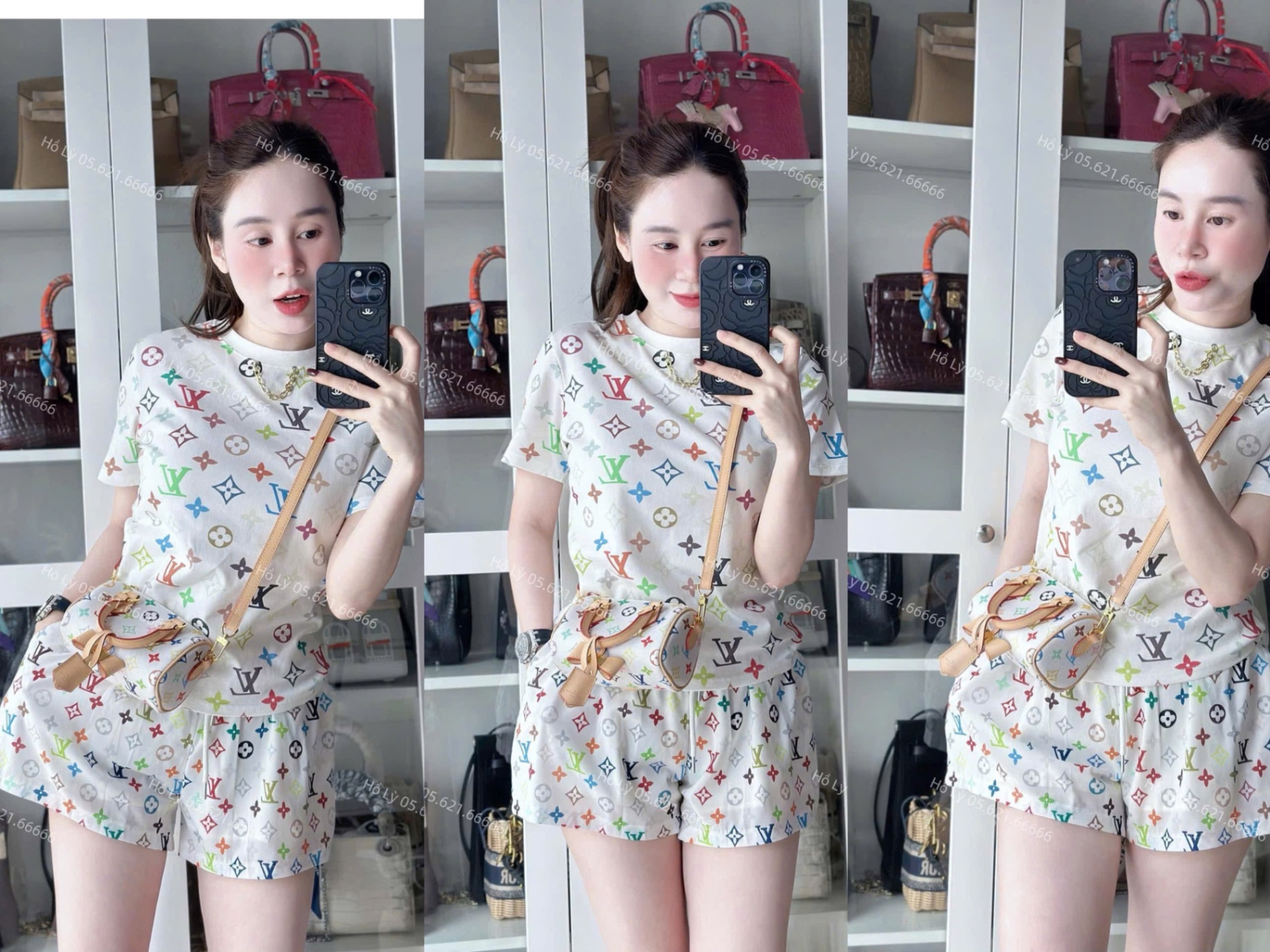 T657 - BỘ ĐÙI ĐÔI MẸ BÉ MÀU TRẮNG LV SẮC MÀU