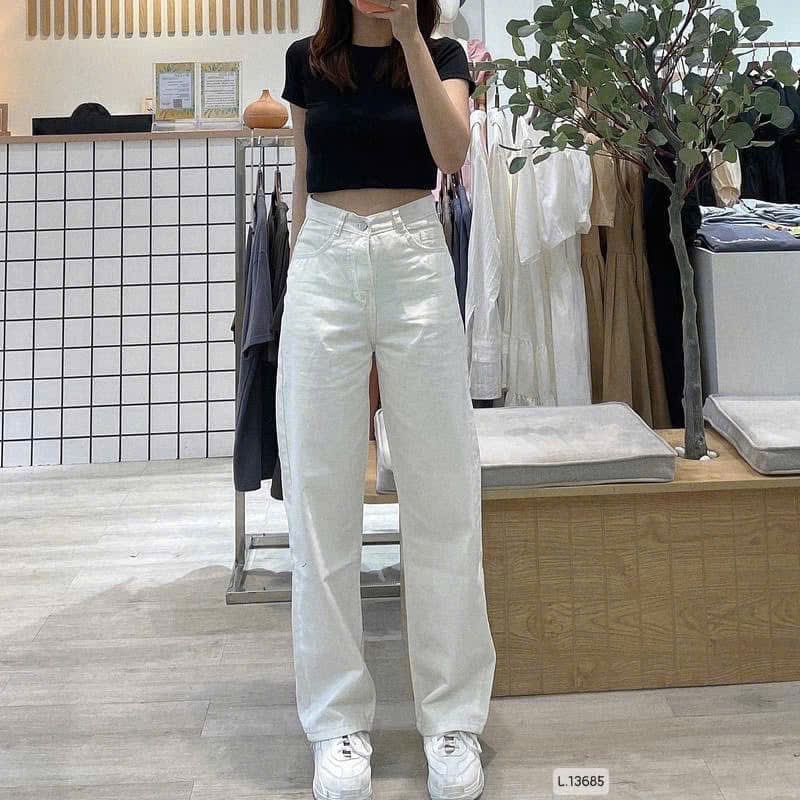 QNU570 - QUẦN JEANS SUÔNG TRẮNG KÈM ĐAI
