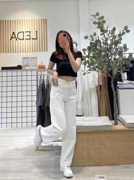 QNU570 - QUẦN JEANS SUÔNG TRẮNG KÈM ĐAI