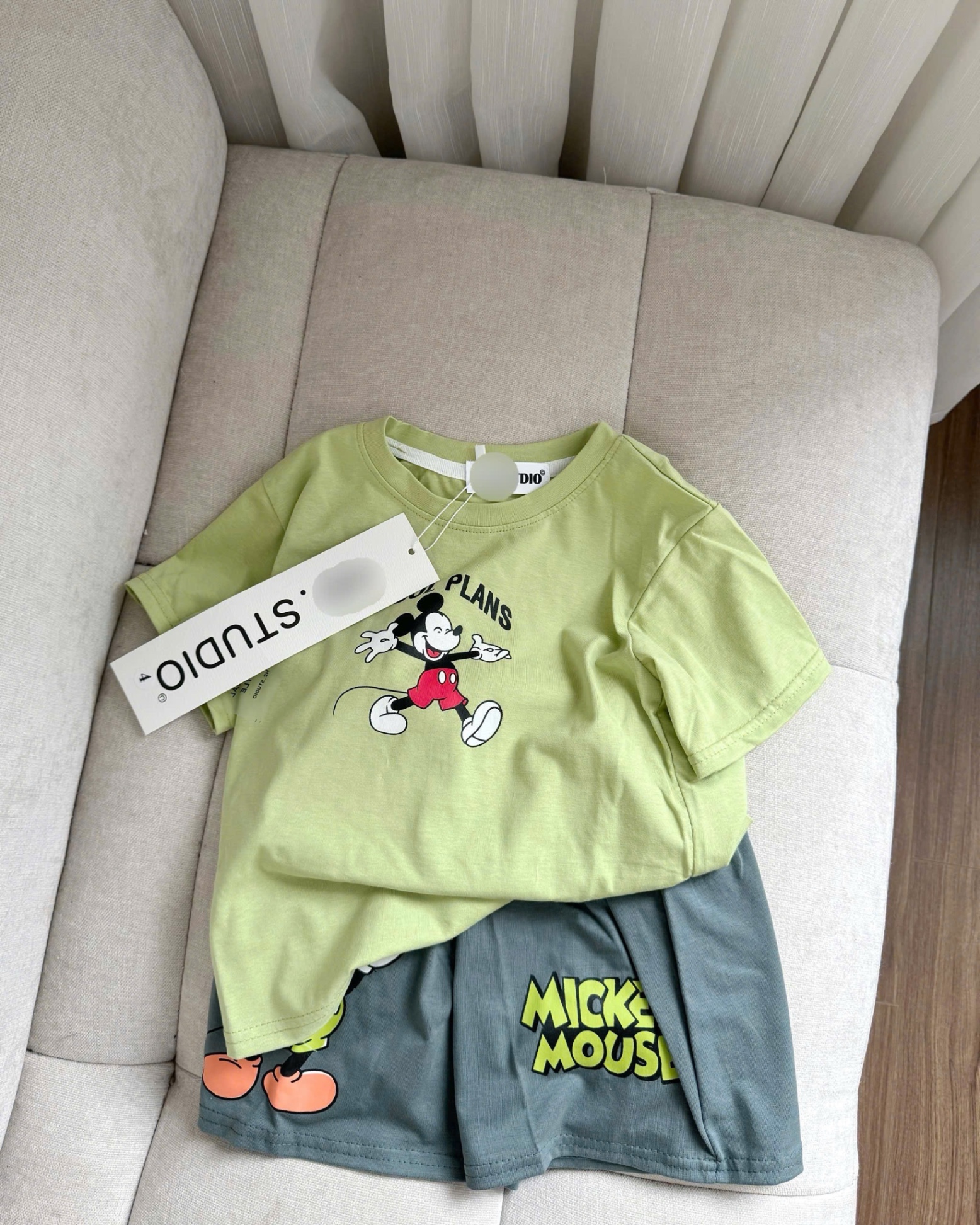 T659 - BỘ ĐÙI BÉ TRAI ÁO XANH MICKEY COOL PLANS QUẦN XÁM