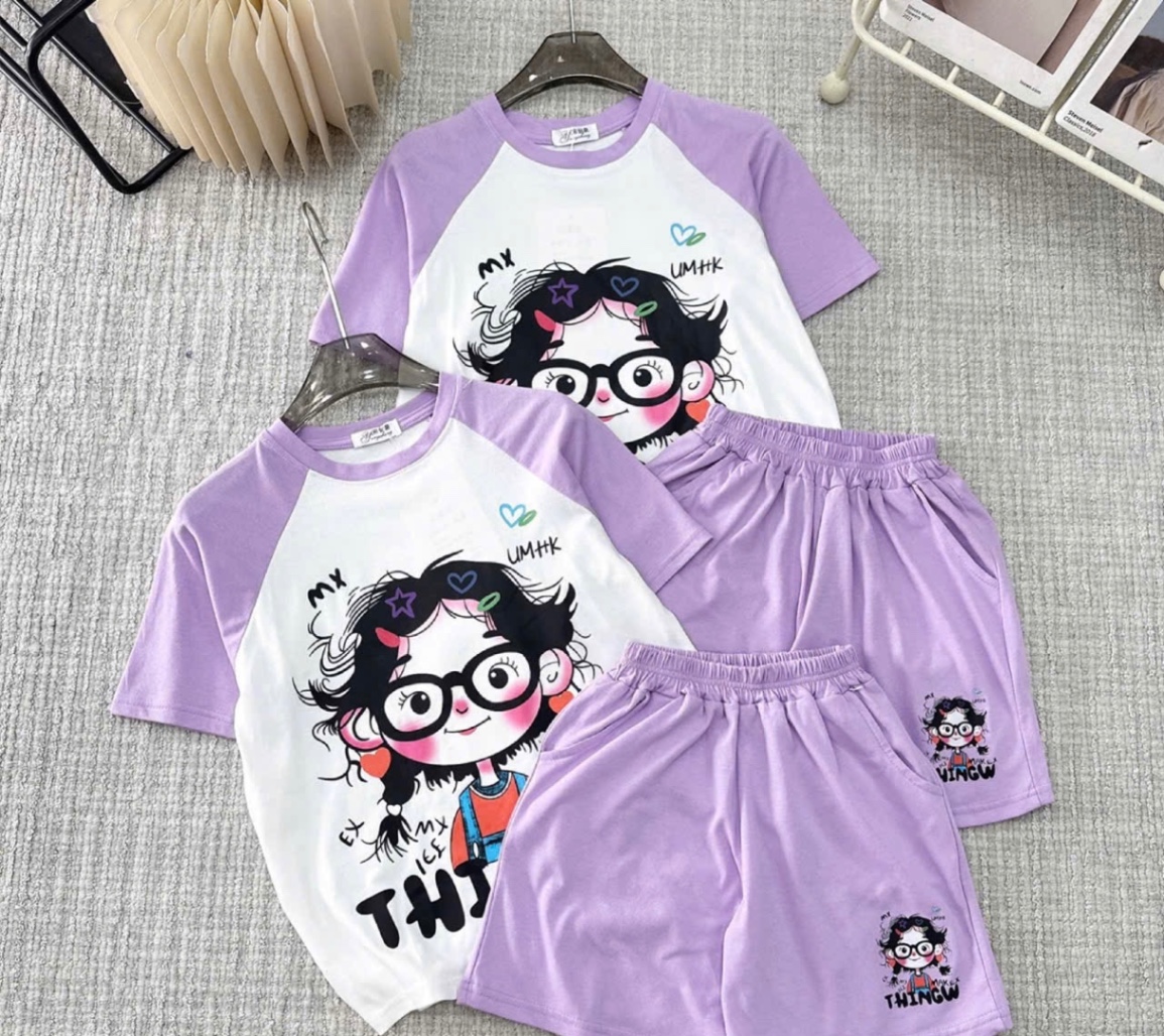 G594 - BỘ BÉ GÁI SIZE ĐẠI CÔ BÉ ĐEO KÍNH QUẦN TÍM