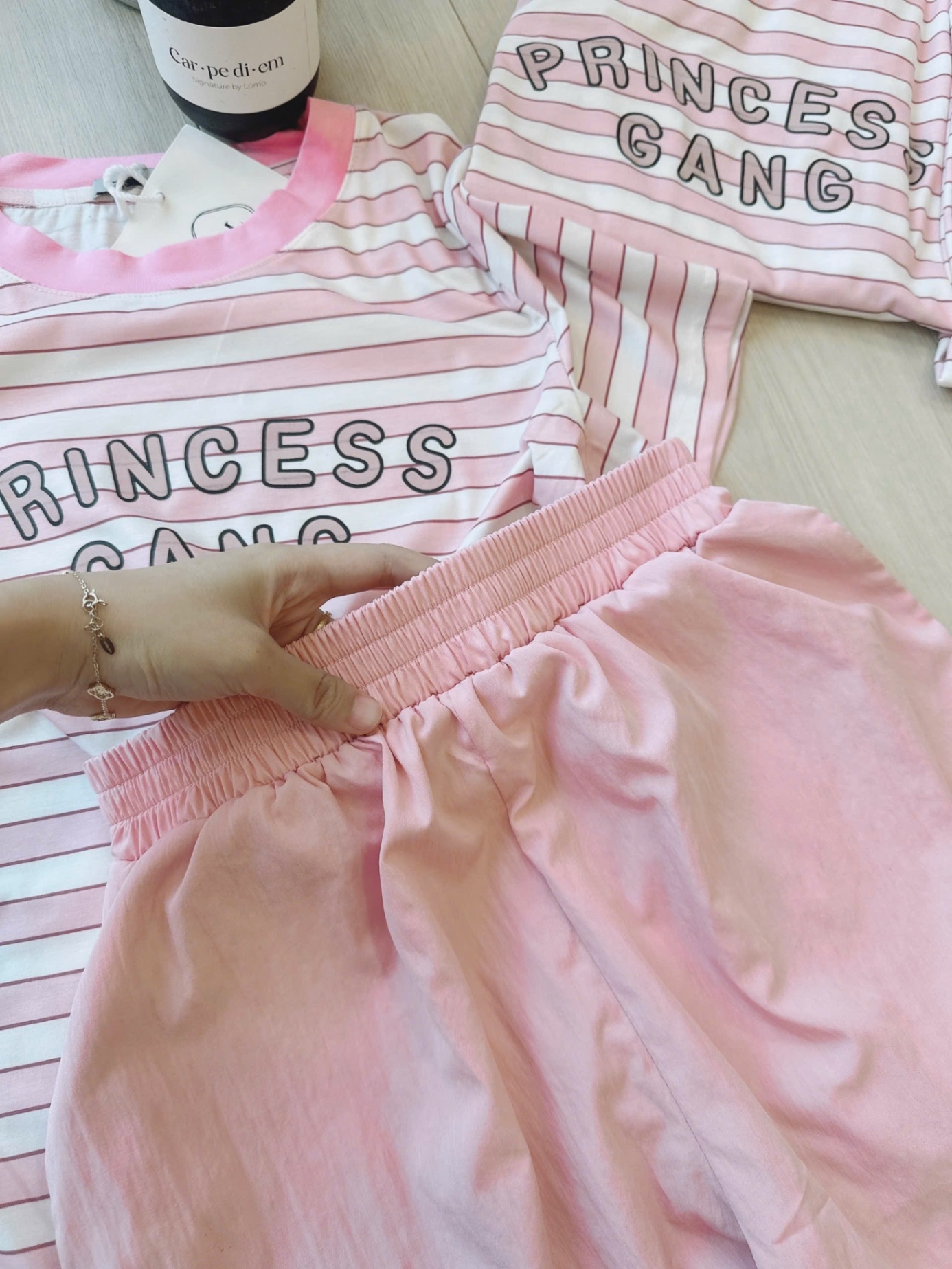 S979 - BỘ ĐÙI NỮ ÁO KẺ NGANG PRINCESS QUẦN HỒNG