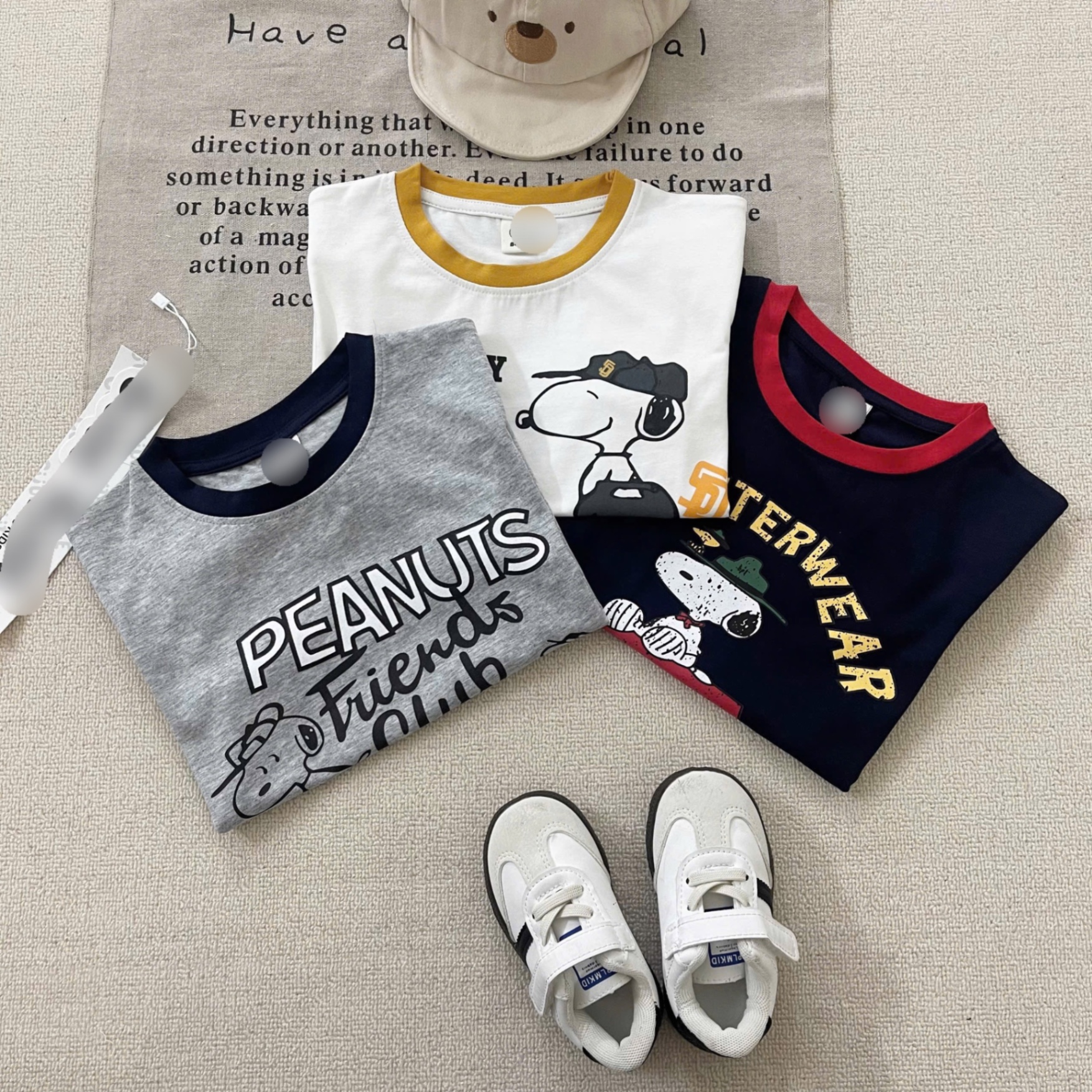 AB717 - SET 3 ÁO BÉ TRAI CỘC CHÓ PEANUTS than ghi trắng