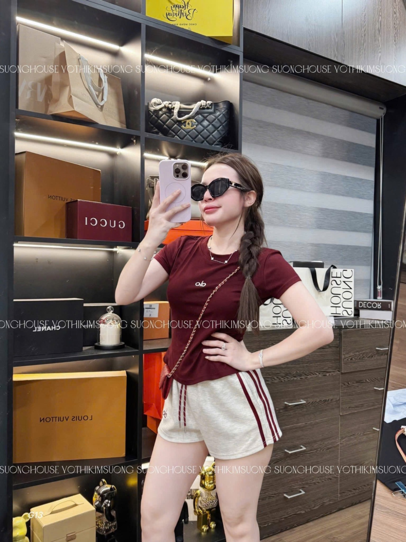 S973 - BỘ ĐÙI NỮ ÁO ĐỎ alo QUẦN XÁM VIỀN