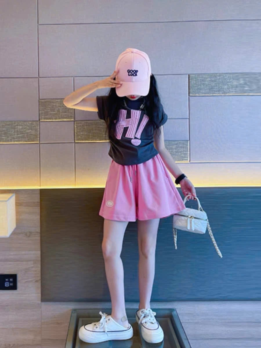 G593 - BỘ ĐÙI BÉ GÁI SIZE ĐẠI ÁO ĐEN HI QUẦN HỒNG