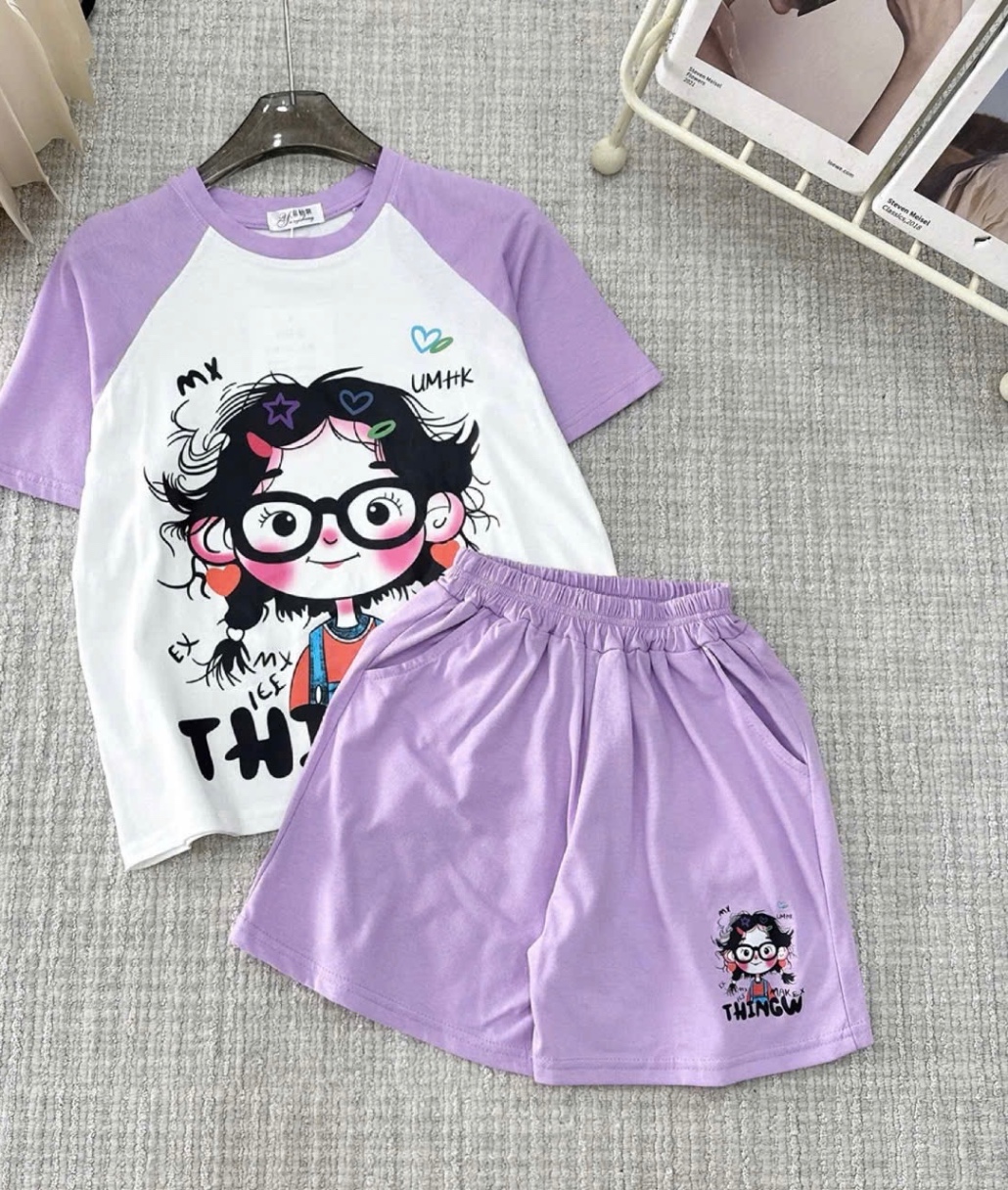 G594 - BỘ BÉ GÁI SIZE ĐẠI CÔ BÉ ĐEO KÍNH QUẦN TÍM