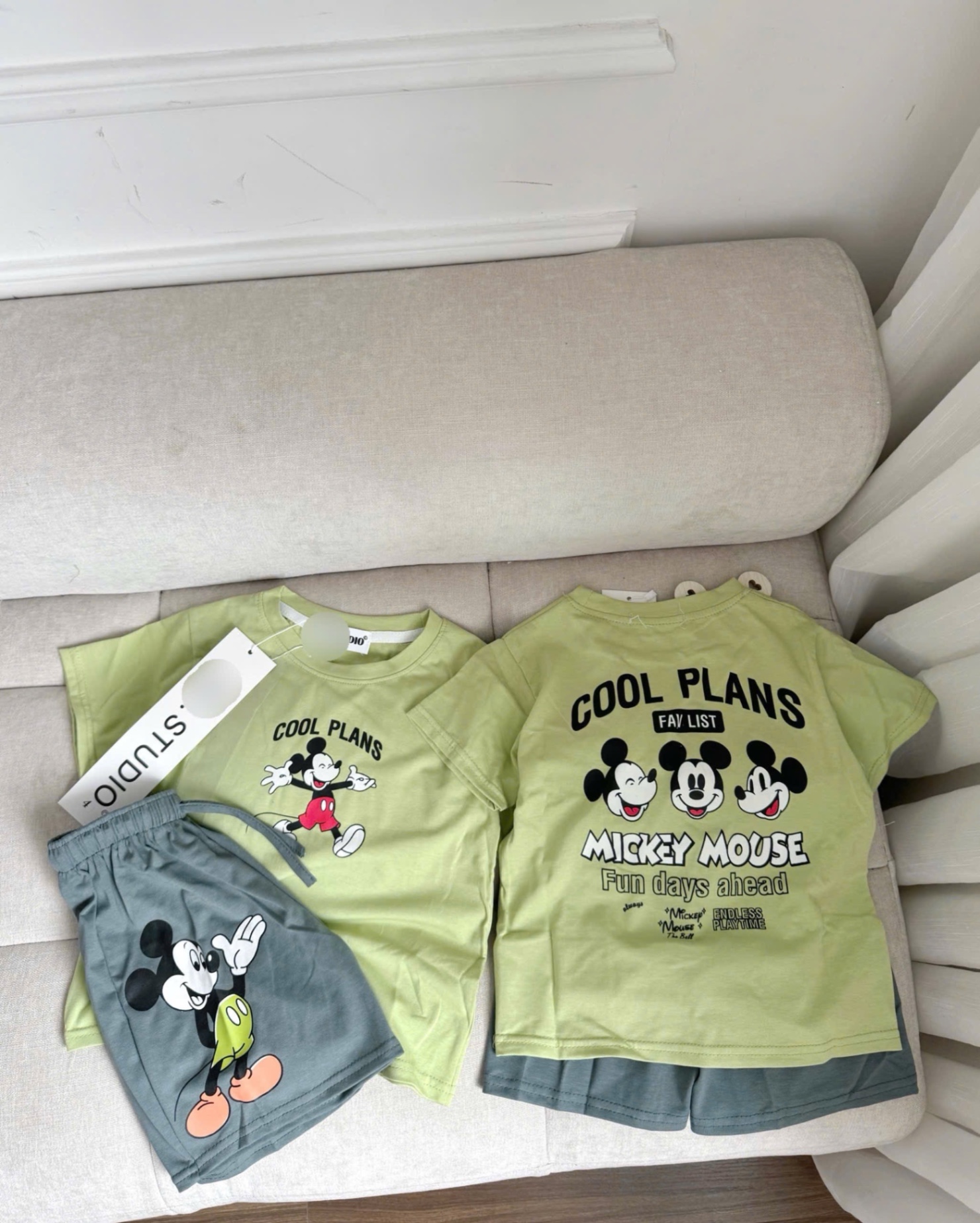 T659 - BỘ ĐÙI BÉ TRAI ÁO XANH MICKEY COOL PLANS QUẦN XÁM