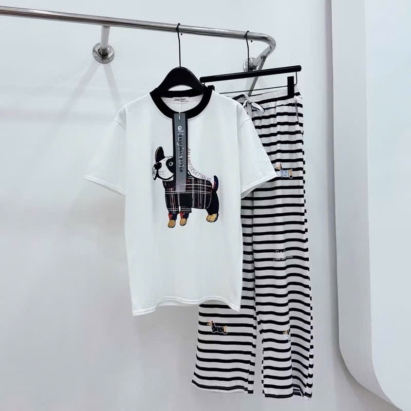 S978 - BỘ NỮ ÁO TRẮNG CHÓ UN FOR QUẦN KẺ NGANG