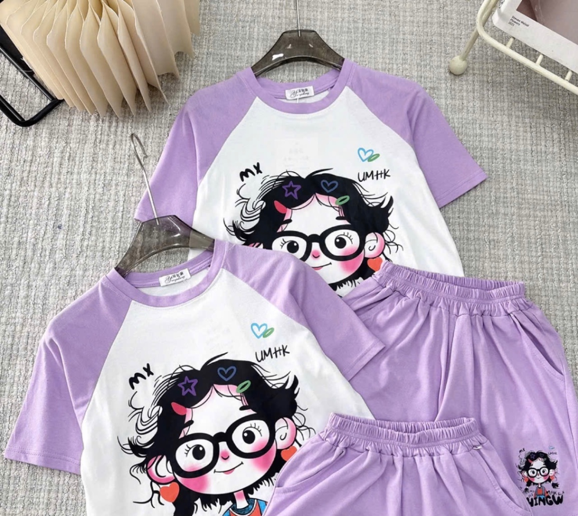 G594 - BỘ BÉ GÁI SIZE ĐẠI CÔ BÉ ĐEO KÍNH QUẦN TÍM