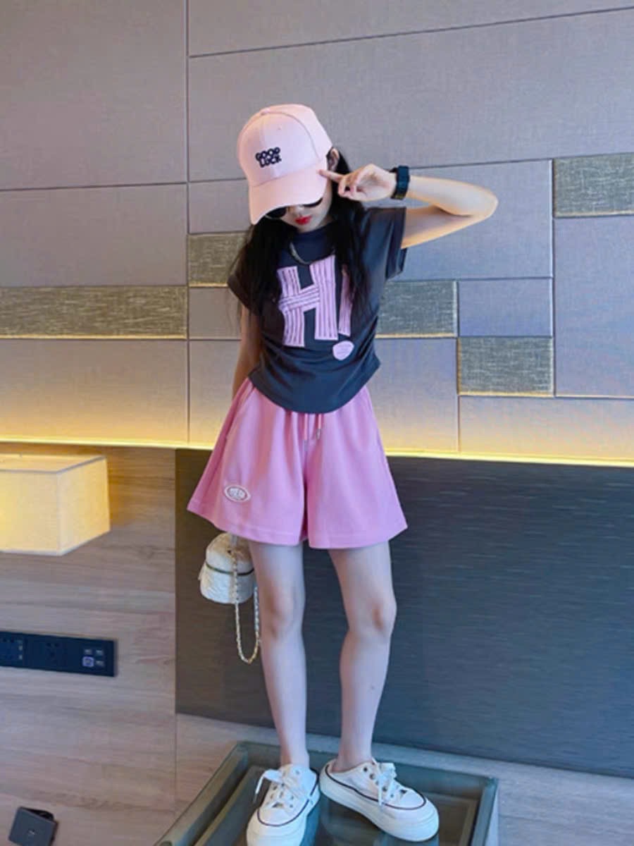 G593 - BỘ ĐÙI BÉ GÁI SIZE ĐẠI ÁO ĐEN HI QUẦN HỒNG