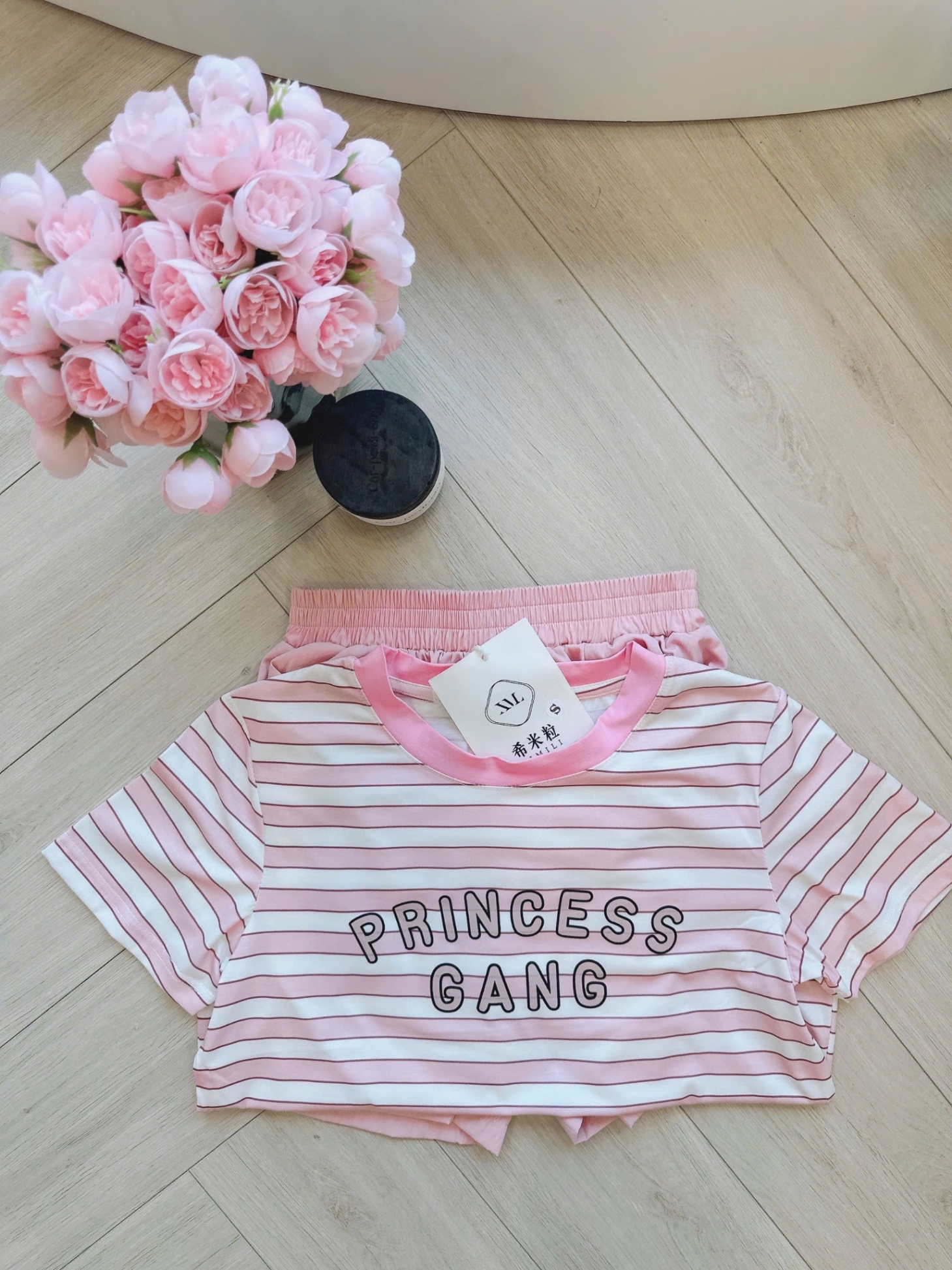 S979 - BỘ ĐÙI NỮ ÁO KẺ NGANG PRINCESS QUẦN HỒNG