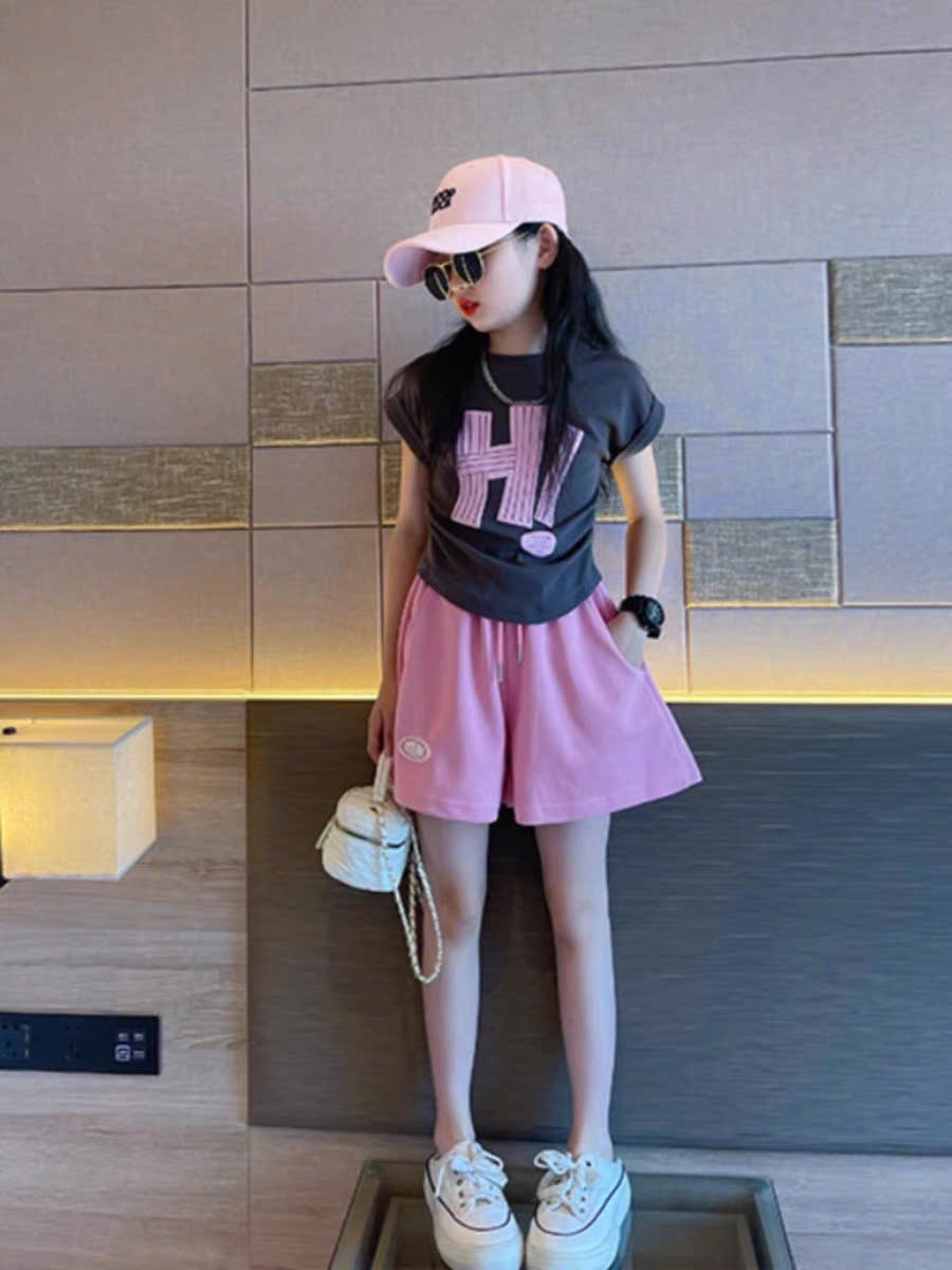 G593 - BỘ ĐÙI BÉ GÁI SIZE ĐẠI ÁO ĐEN HI QUẦN HỒNG