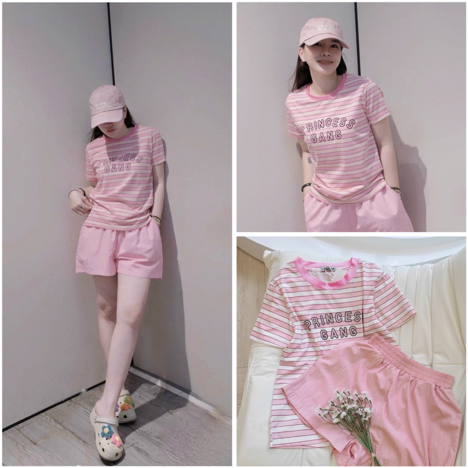 S979 - BỘ ĐÙI NỮ ÁO KẺ NGANG PRINCESS QUẦN HỒNG