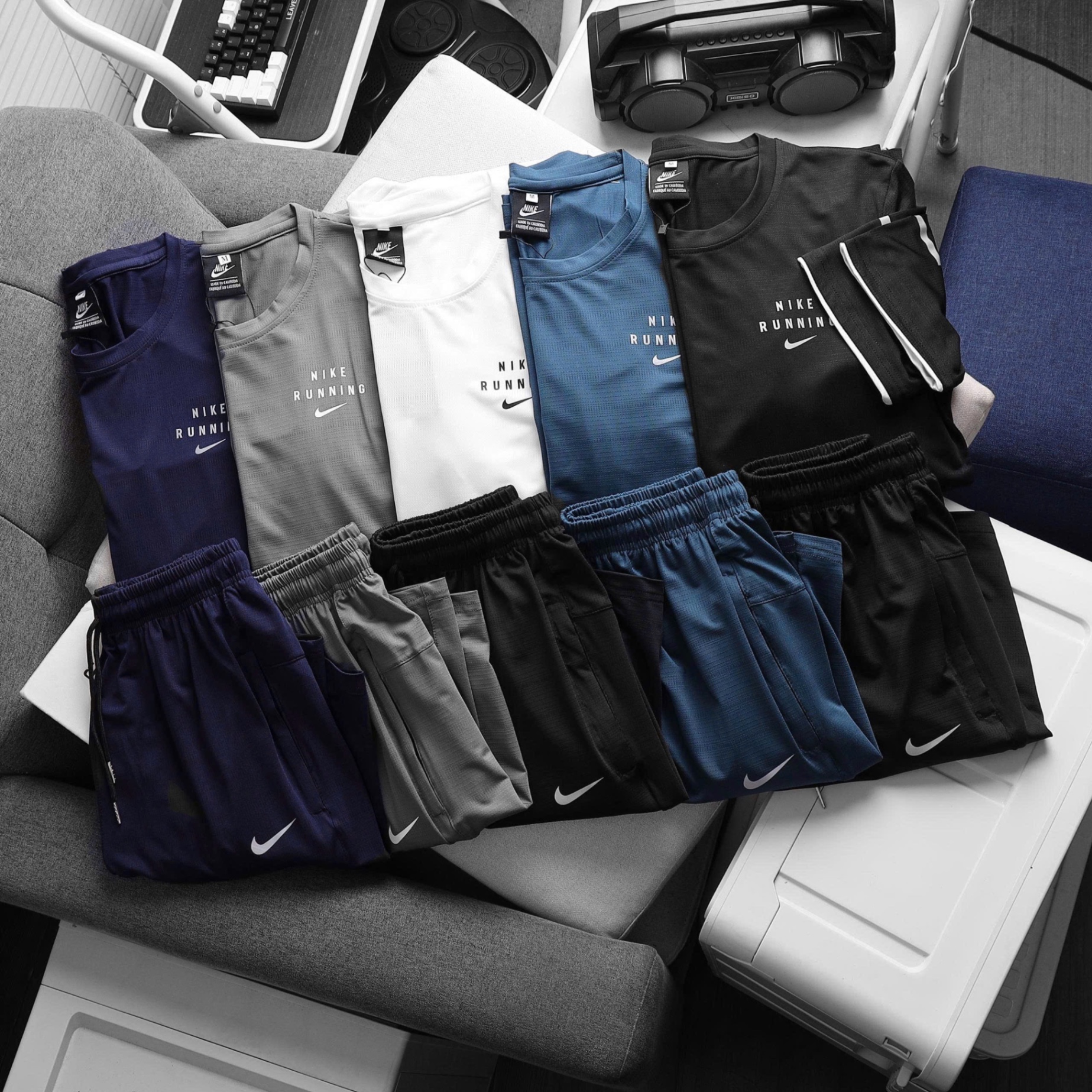 B276 - BỘ ĐÙI NAM THÔNG HƠI CỔ TRÒN NIKE RUNNING