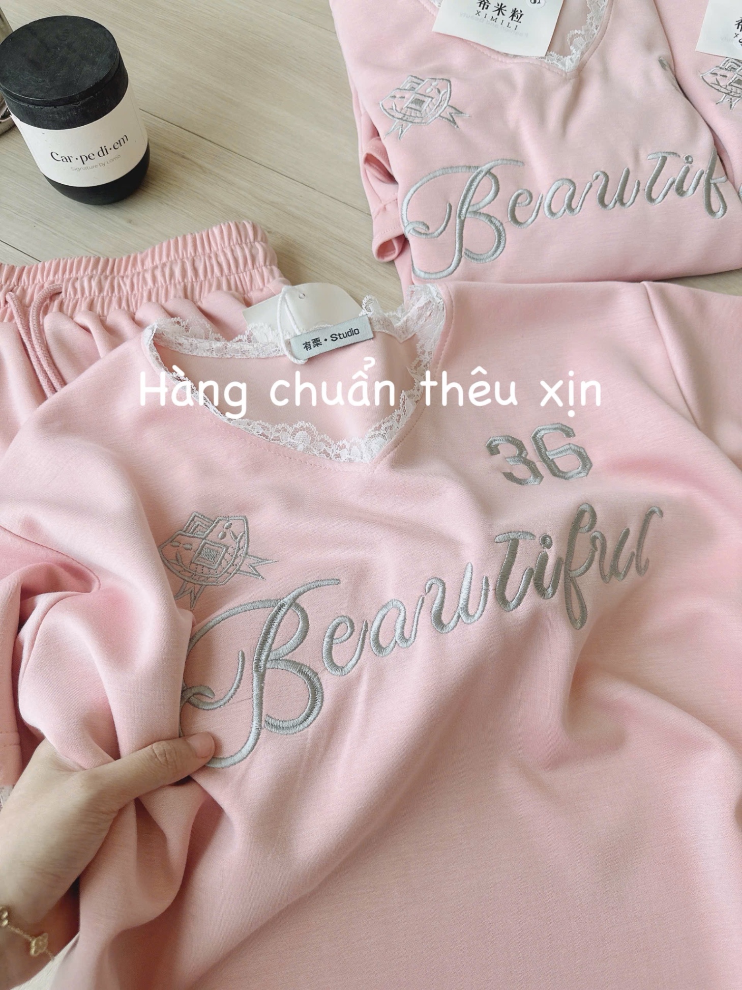 S985 - BỘ NỮ UMI CỔ TIM HỒNG PHỐI REN 36 VIỀN BÈO
