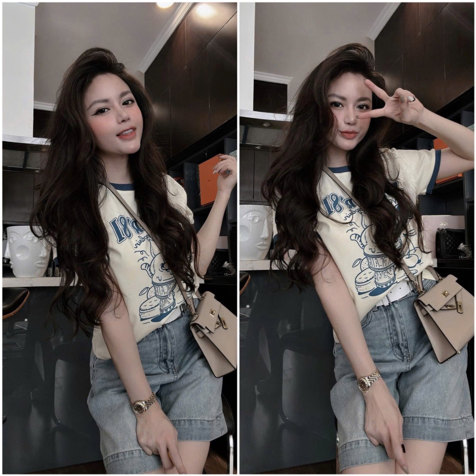 S989 - SET NỮ ÁO CỘC BE SUMMER 81 QUẦN BÒ NGỐ