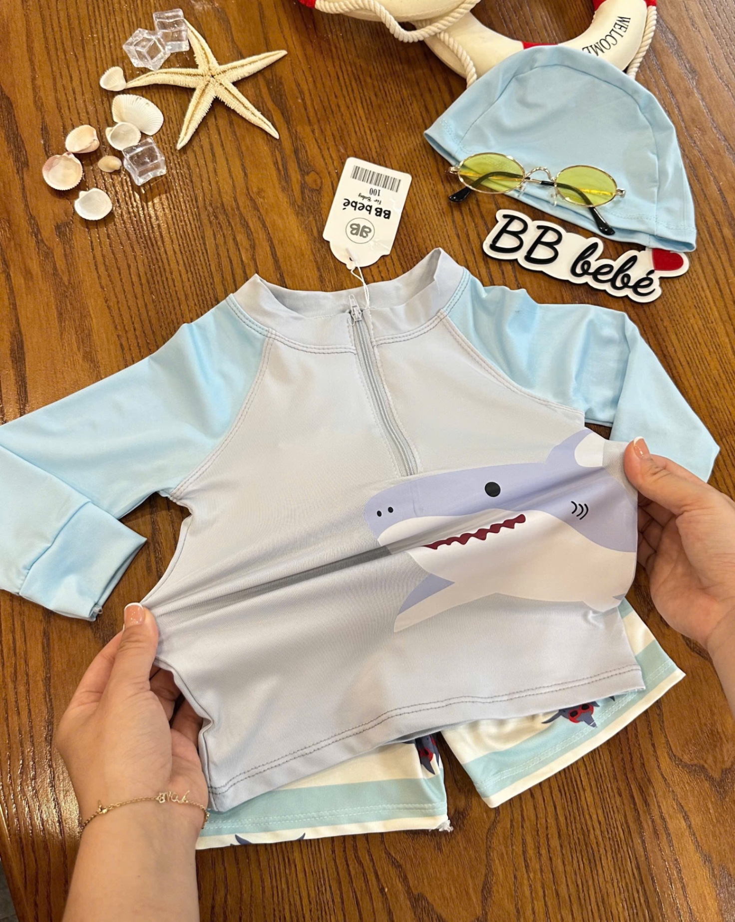 T665 - SET BƠI BÉ TRAI XANH CỔ KHOÁ CÁ MẬP