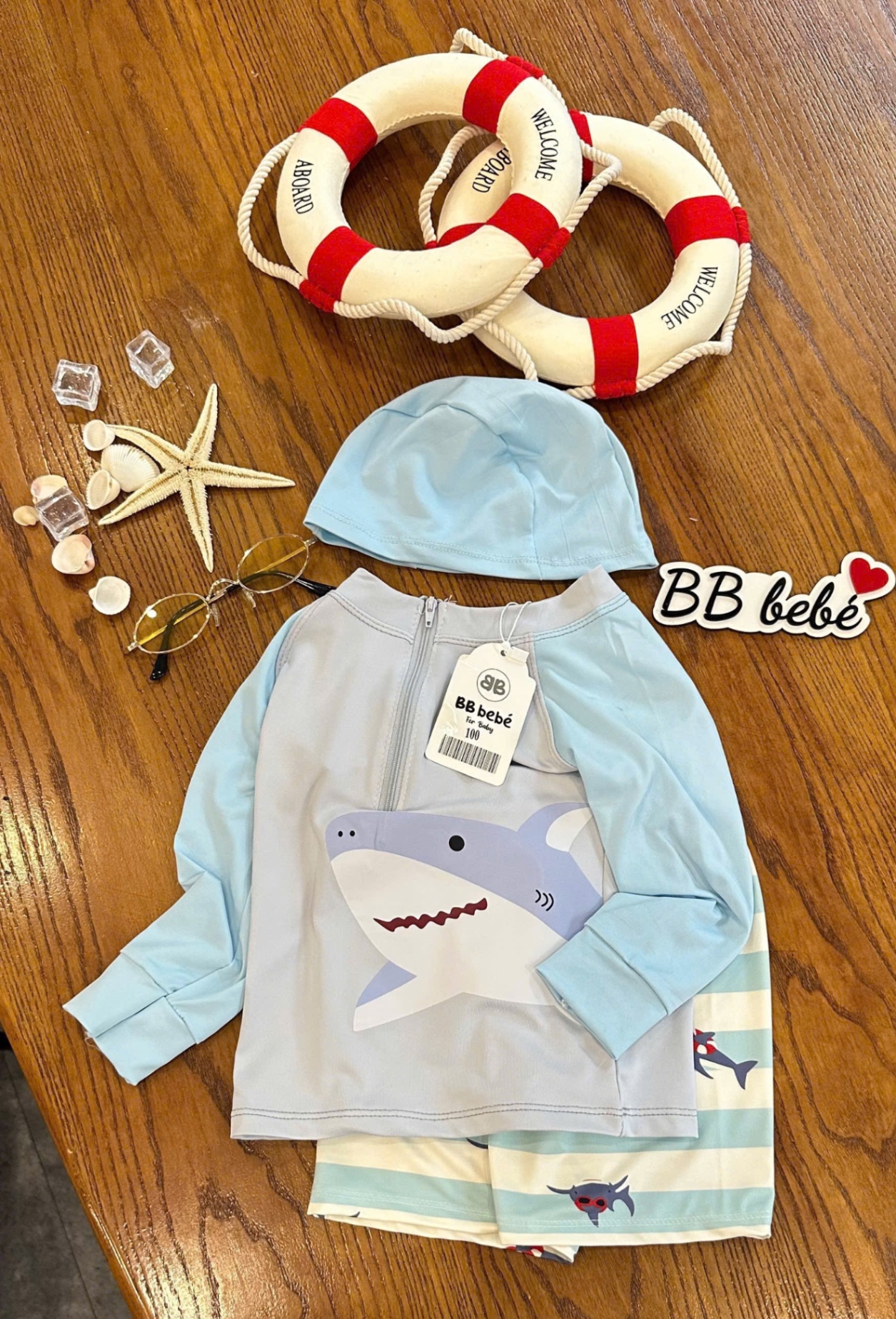 T665 - SET BƠI BÉ TRAI XANH CỔ KHOÁ CÁ MẬP