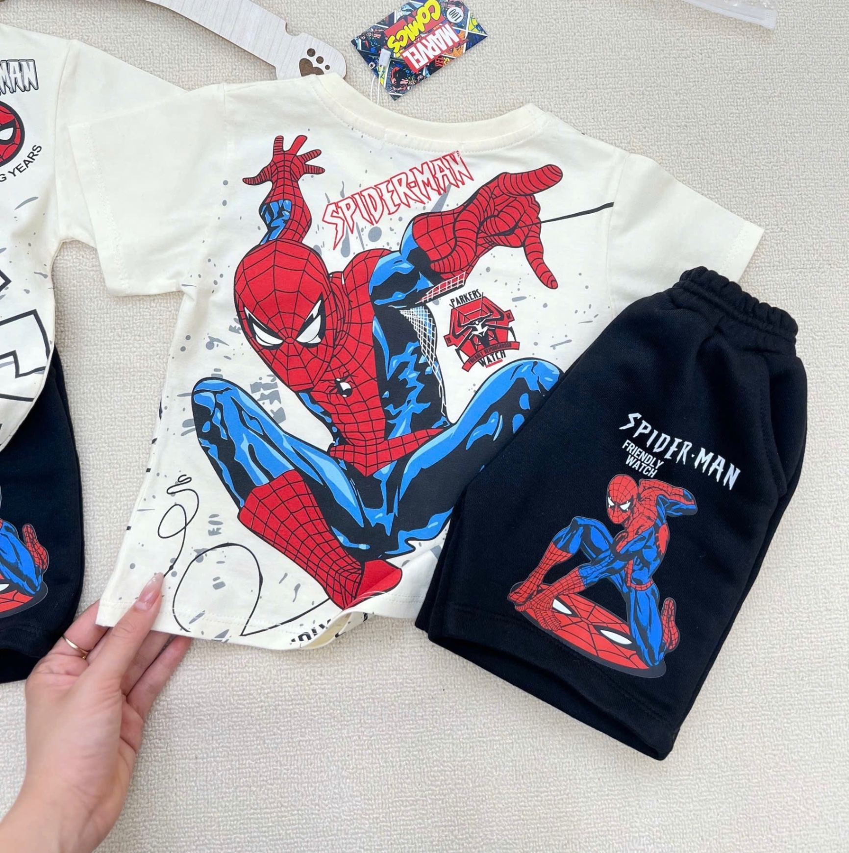 T666 - BỘ ĐÙI BÉ TRAI ÁO BE SPIDERMAN QUẦN ĐEN