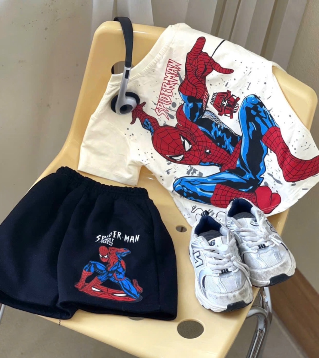 T666 - BỘ ĐÙI BÉ TRAI ÁO BE SPIDERMAN QUẦN ĐEN