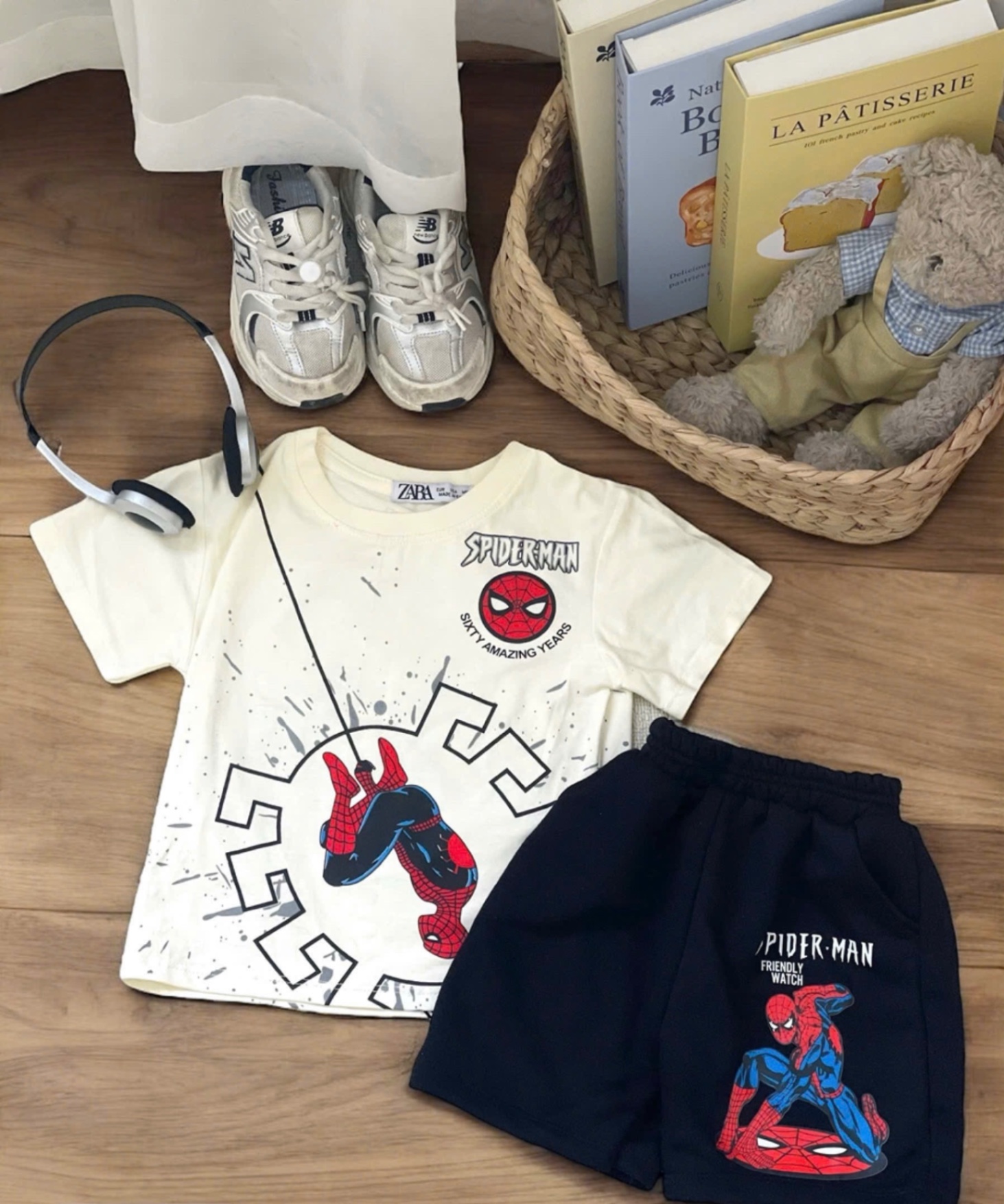 T666 - BỘ ĐÙI BÉ TRAI ÁO BE SPIDERMAN QUẦN ĐEN