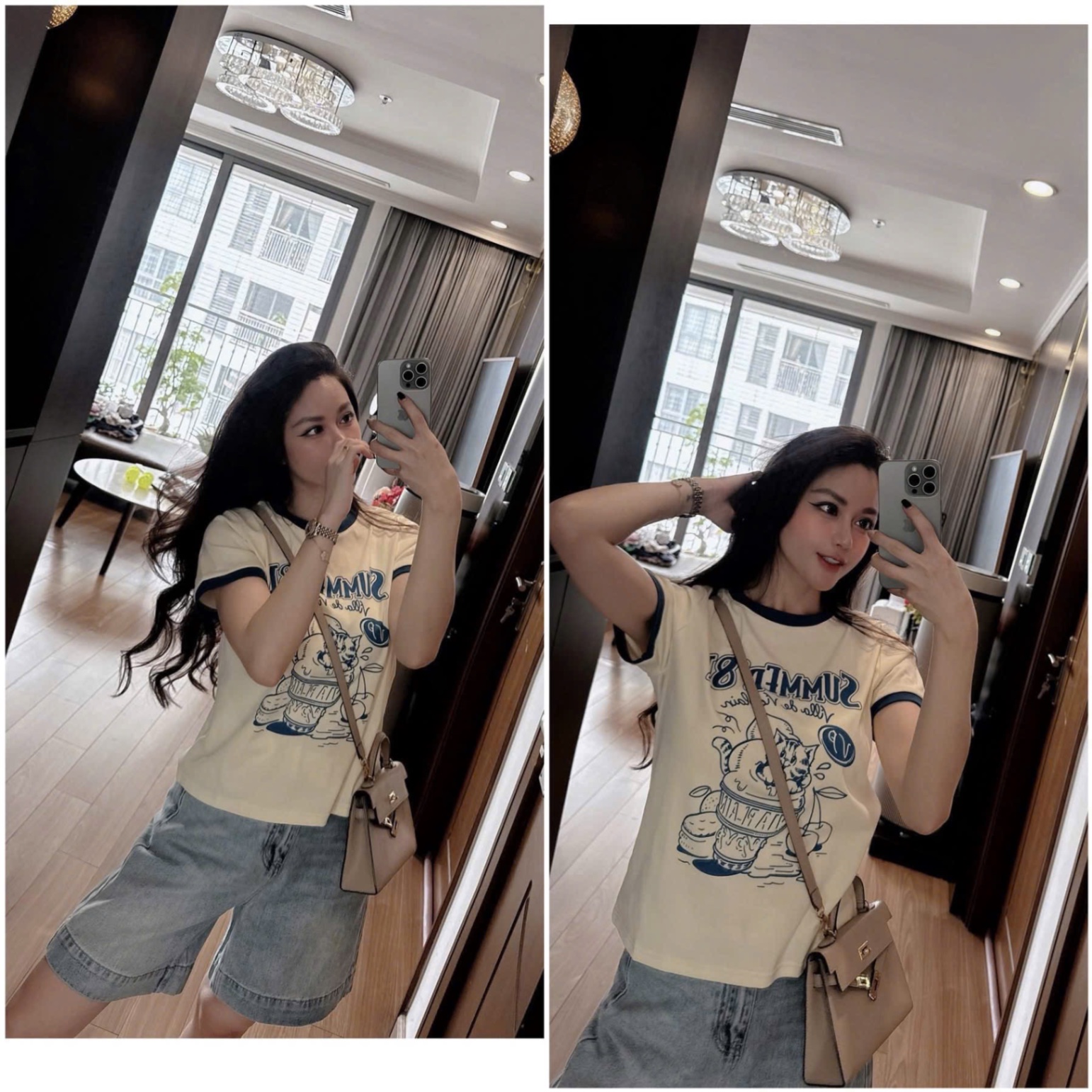 S989 - SET NỮ ÁO CỘC BE SUMMER 81 QUẦN BÒ NGỐ