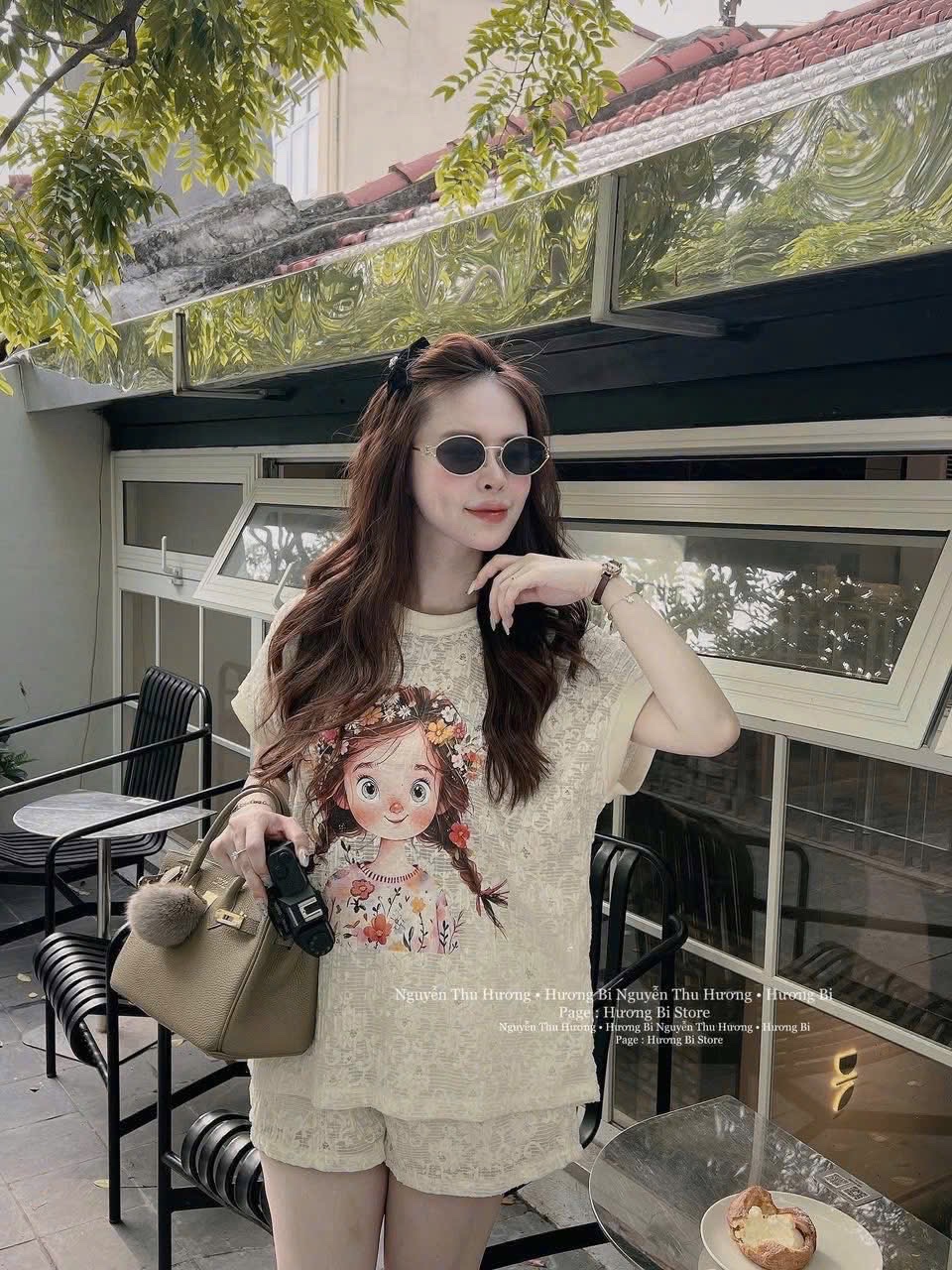 S981 - SET REN NỮ QC MÀU BE CÔ GÁI HOA QUẦN 2 LỚP