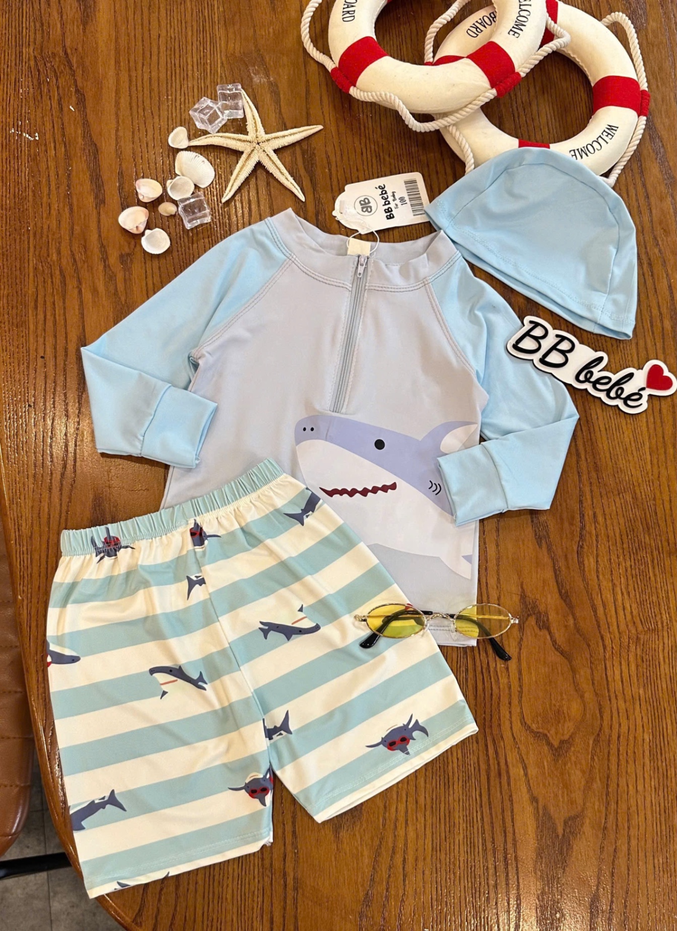 T665 - SET BƠI BÉ TRAI XANH CỔ KHOÁ CÁ MẬP