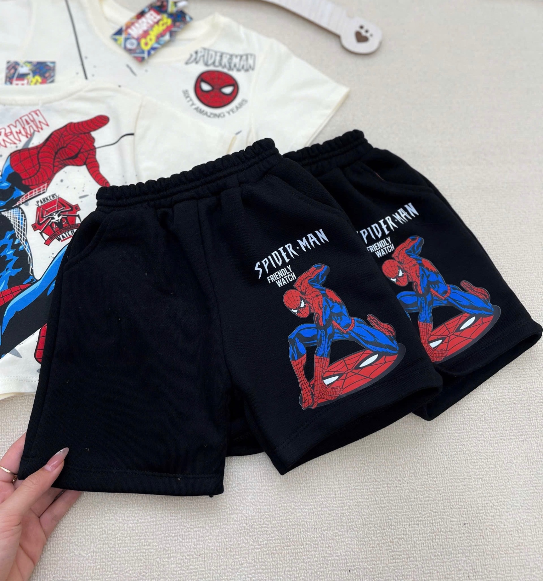 T666 - BỘ ĐÙI BÉ TRAI ÁO BE SPIDERMAN QUẦN ĐEN
