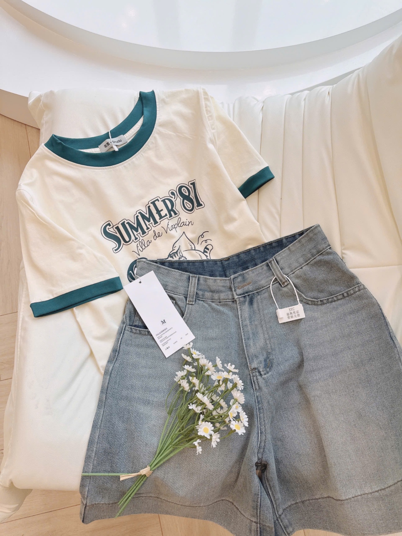 S989 - SET NỮ ÁO CỘC BE SUMMER 81 QUẦN BÒ NGỐ