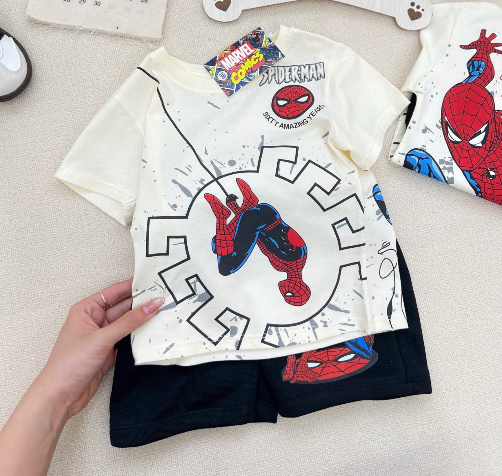 T666 - BỘ ĐÙI BÉ TRAI ÁO BE SPIDERMAN QUẦN ĐEN