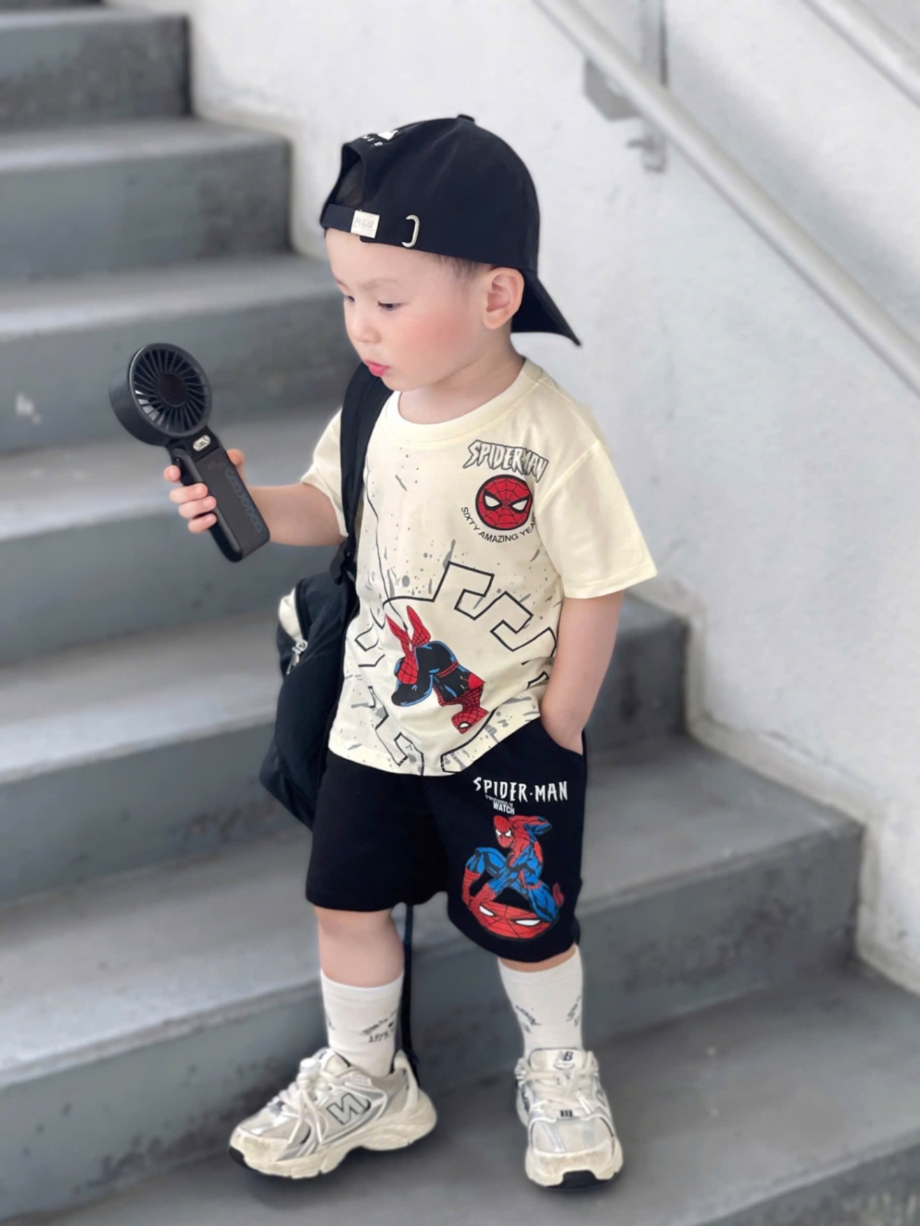 T666 - BỘ ĐÙI BÉ TRAI ÁO BE SPIDERMAN QUẦN ĐEN