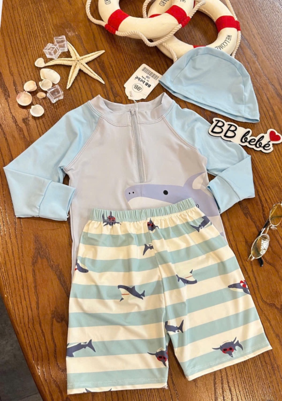 T665 - SET BƠI BÉ TRAI XANH CỔ KHOÁ CÁ MẬP