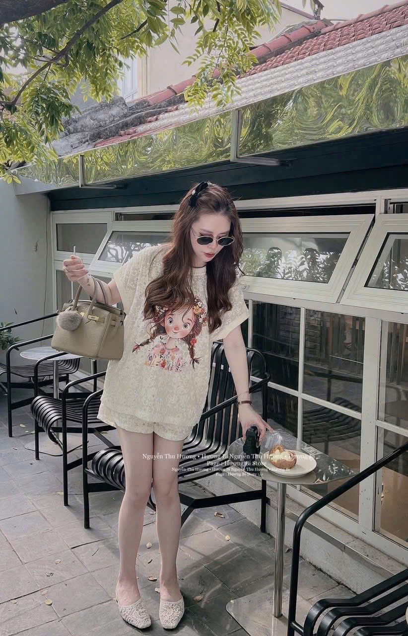 S981 - SET REN NỮ QC MÀU BE CÔ GÁI HOA QUẦN 2 LỚP