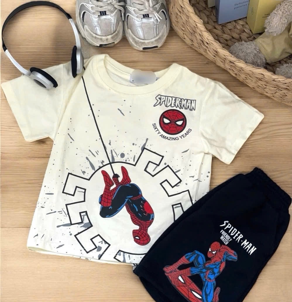 T666 - BỘ ĐÙI BÉ TRAI ÁO BE SPIDERMAN QUẦN ĐEN