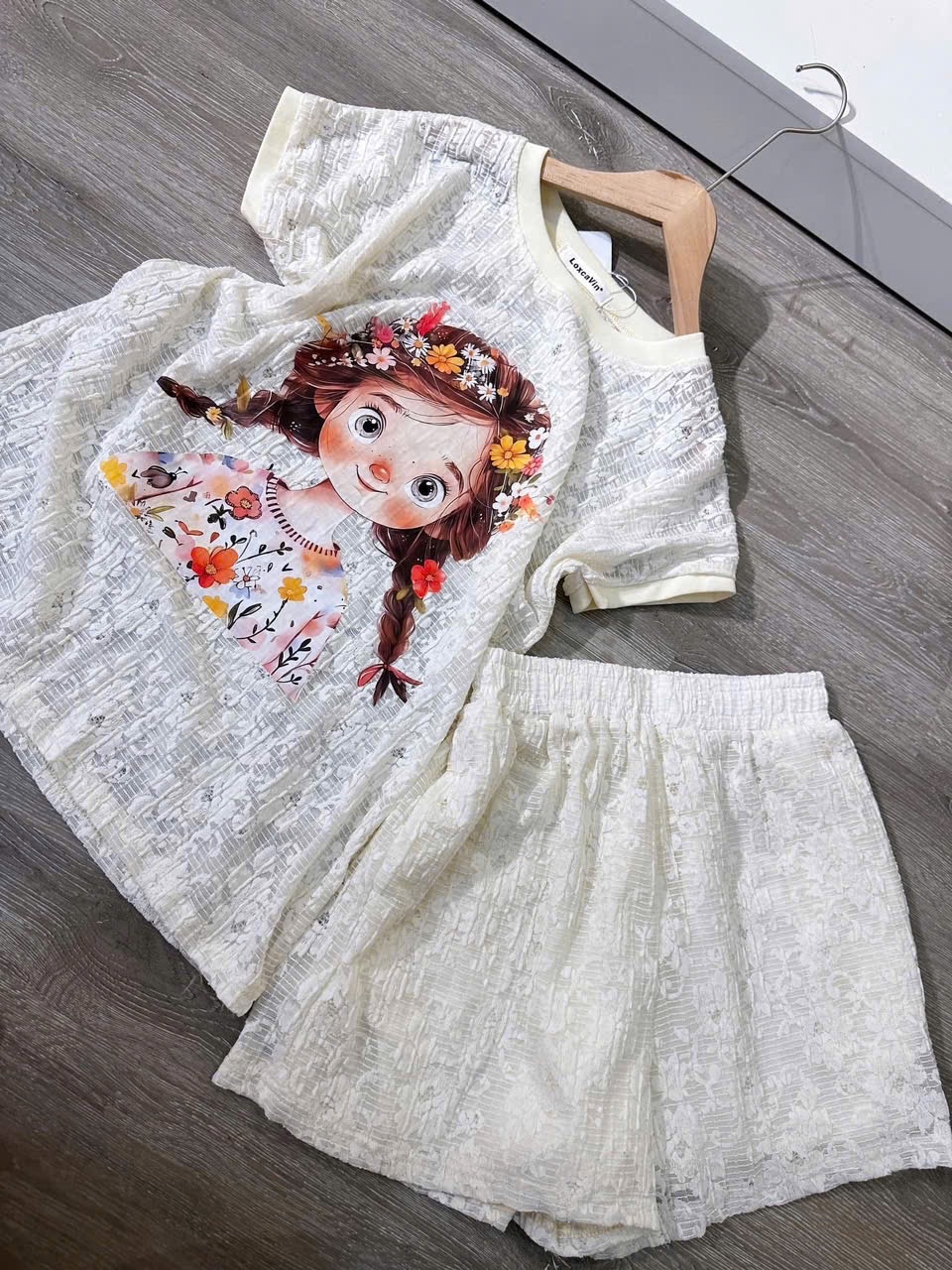 S981 - SET REN NỮ QC MÀU BE CÔ GÁI HOA QUẦN 2 LỚP