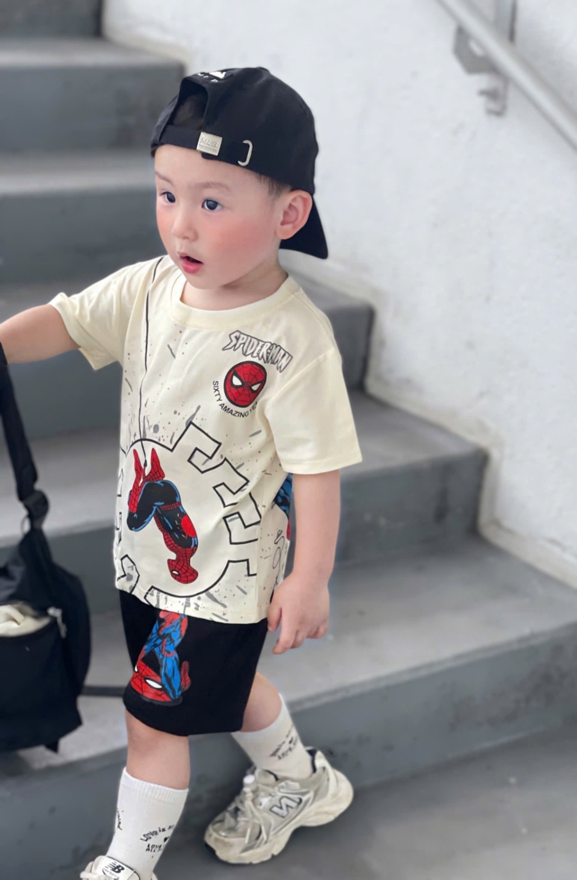 T666 - BỘ ĐÙI BÉ TRAI ÁO BE SPIDERMAN QUẦN ĐEN
