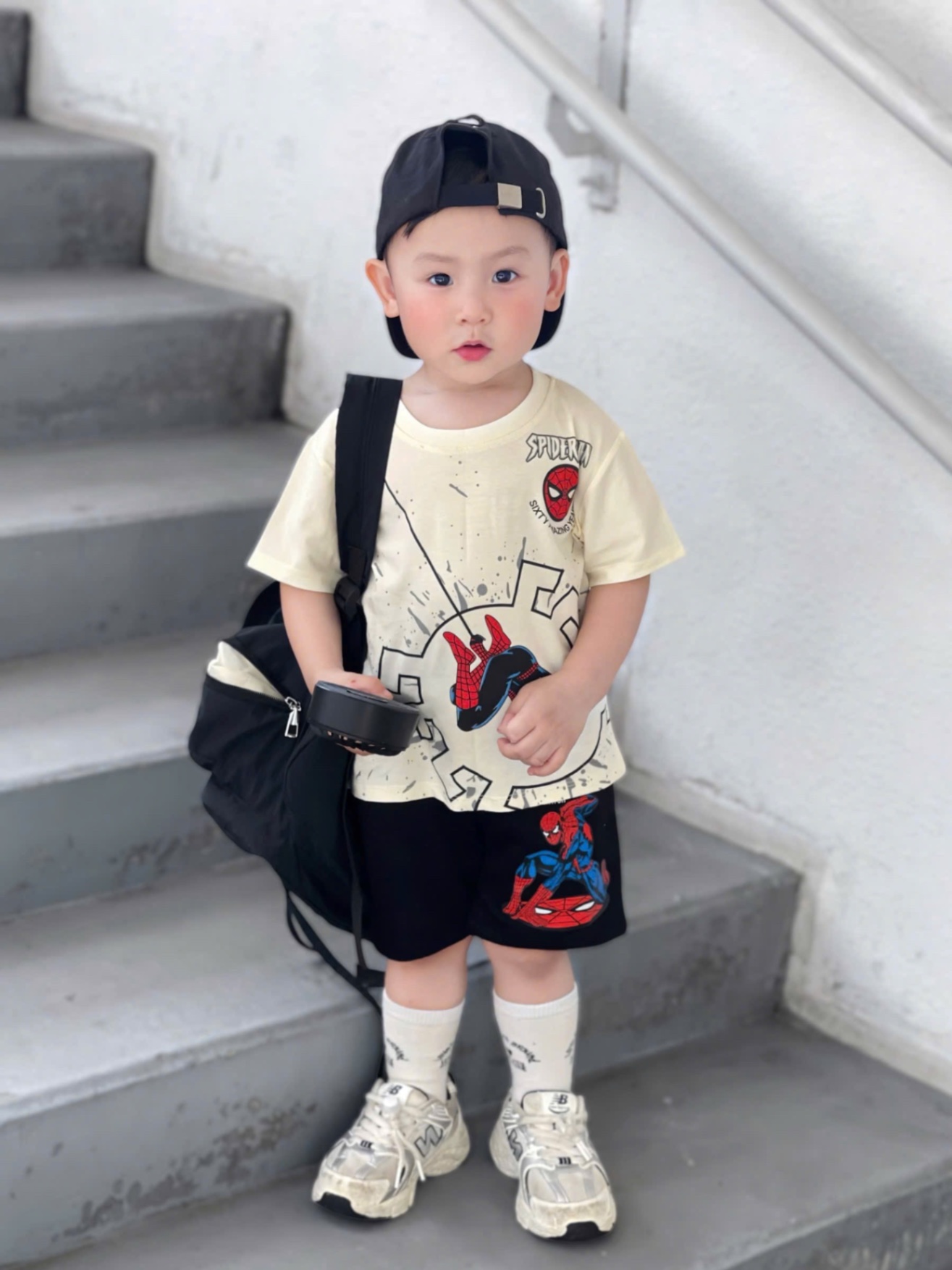 T666 - BỘ ĐÙI BÉ TRAI ÁO BE SPIDERMAN QUẦN ĐEN