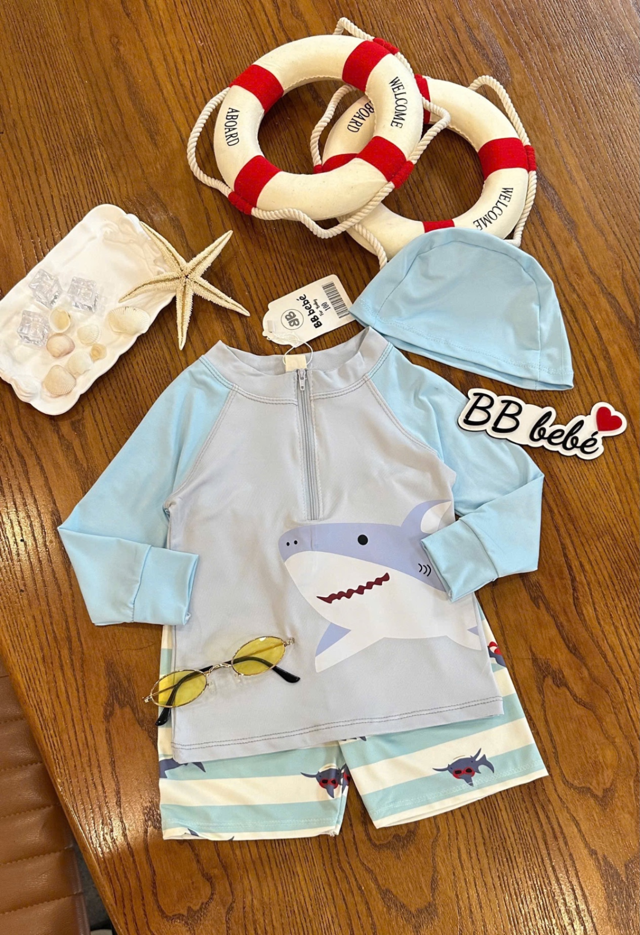 T665 - SET BƠI BÉ TRAI XANH CỔ KHOÁ CÁ MẬP