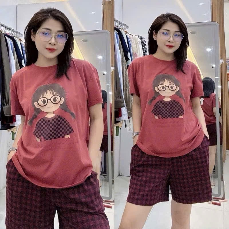 S987 - BỘ ĐÙI NỮ ÁO ĐỎ CÔ GÁI GRACEFUL QUẦN KẺ