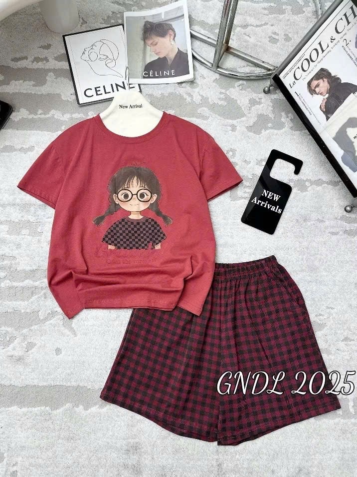S987 - BỘ ĐÙI NỮ ÁO ĐỎ CÔ GÁI GRACEFUL QUẦN KẺ