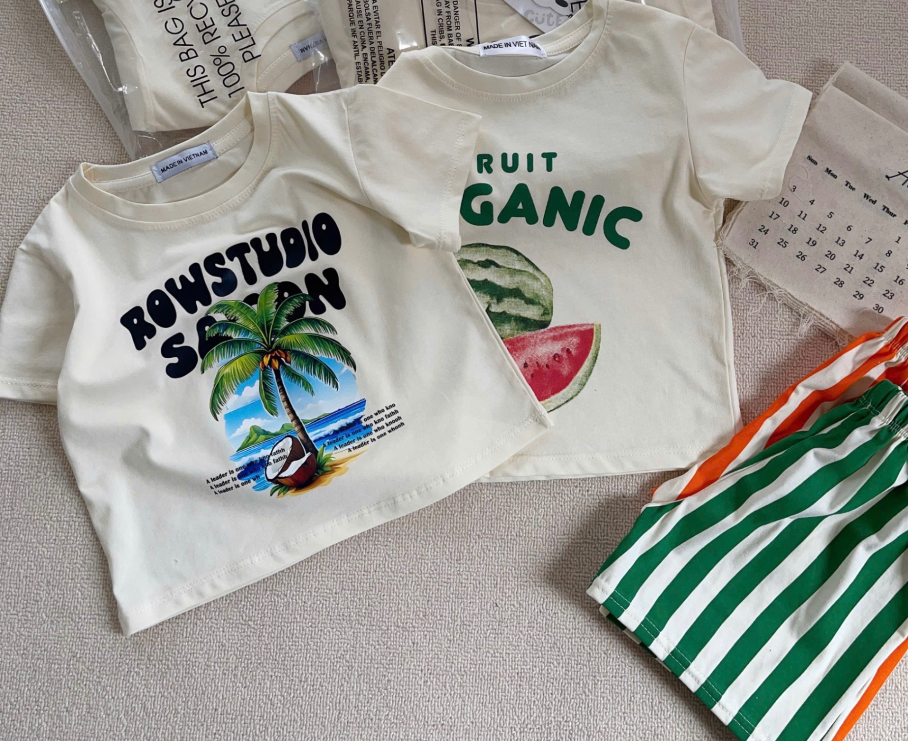 T671 - SET 2 BỘ ĐÙI BÉ TRAI ORGANIC ROWSTUDIO QUẦN SỌC