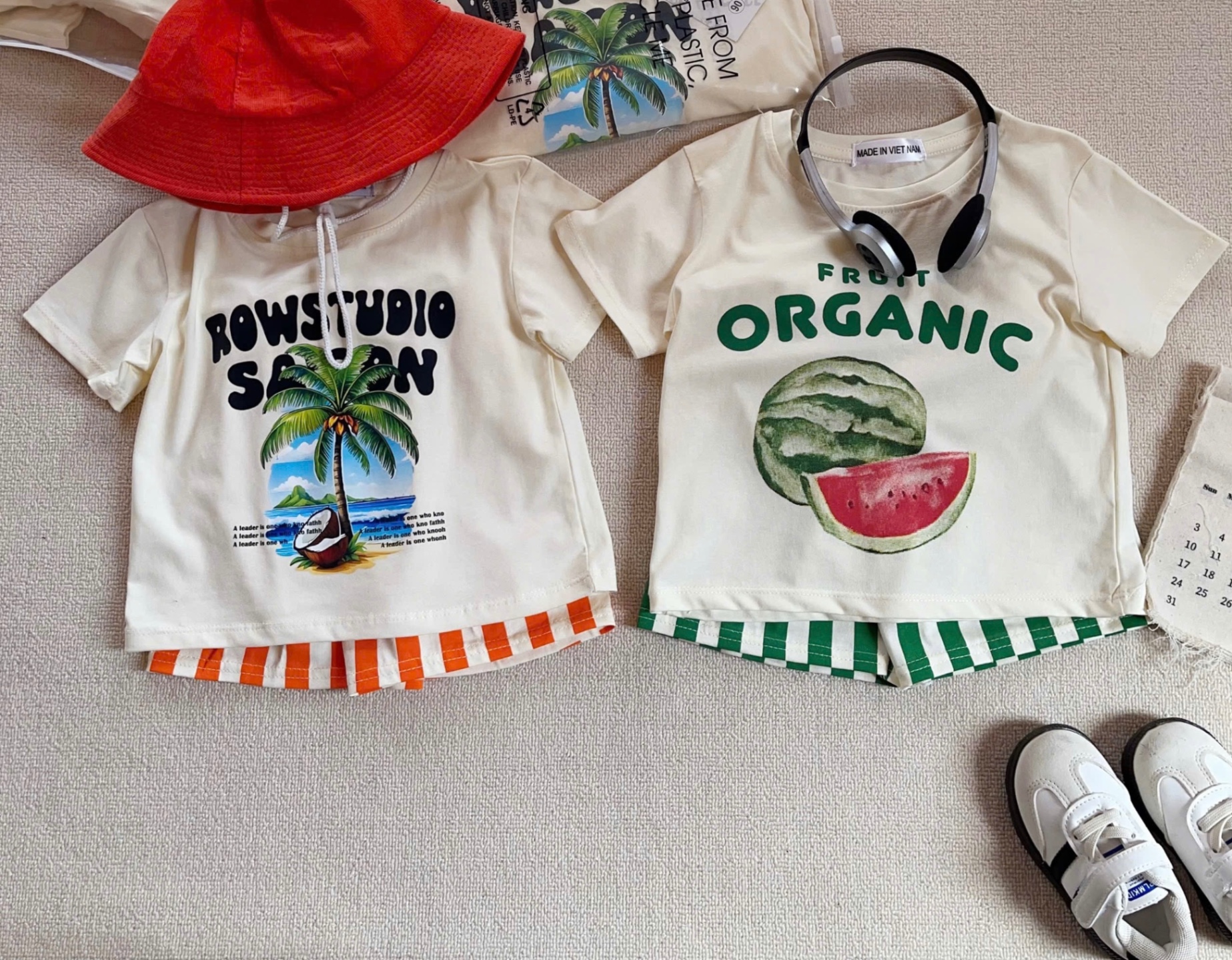 T671 - SET 2 BỘ ĐÙI BÉ TRAI ORGANIC ROWSTUDIO QUẦN SỌC