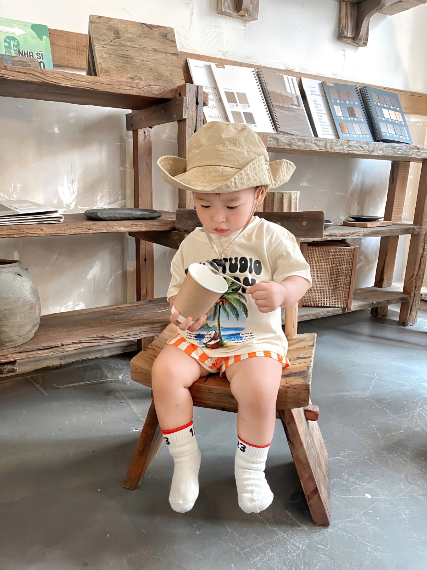 T671 - SET 2 BỘ ĐÙI BÉ TRAI ORGANIC ROWSTUDIO QUẦN SỌC