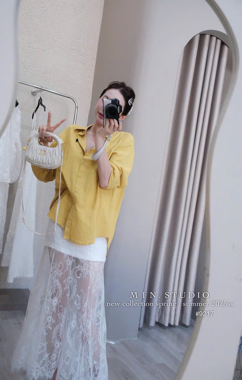 ANU215 - ÁO SƠ MI NỮ DÀI TAY VÀNG THÊU KỊ SĨ