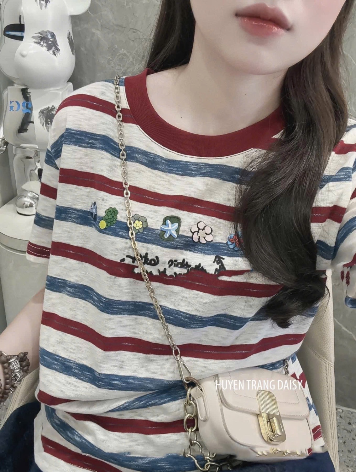 ANU221 - ÁO PHÔNG NỮ KẺ NGANG XANH ĐỎ